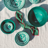 Hand Painted Medium Bowl, Green Glaze