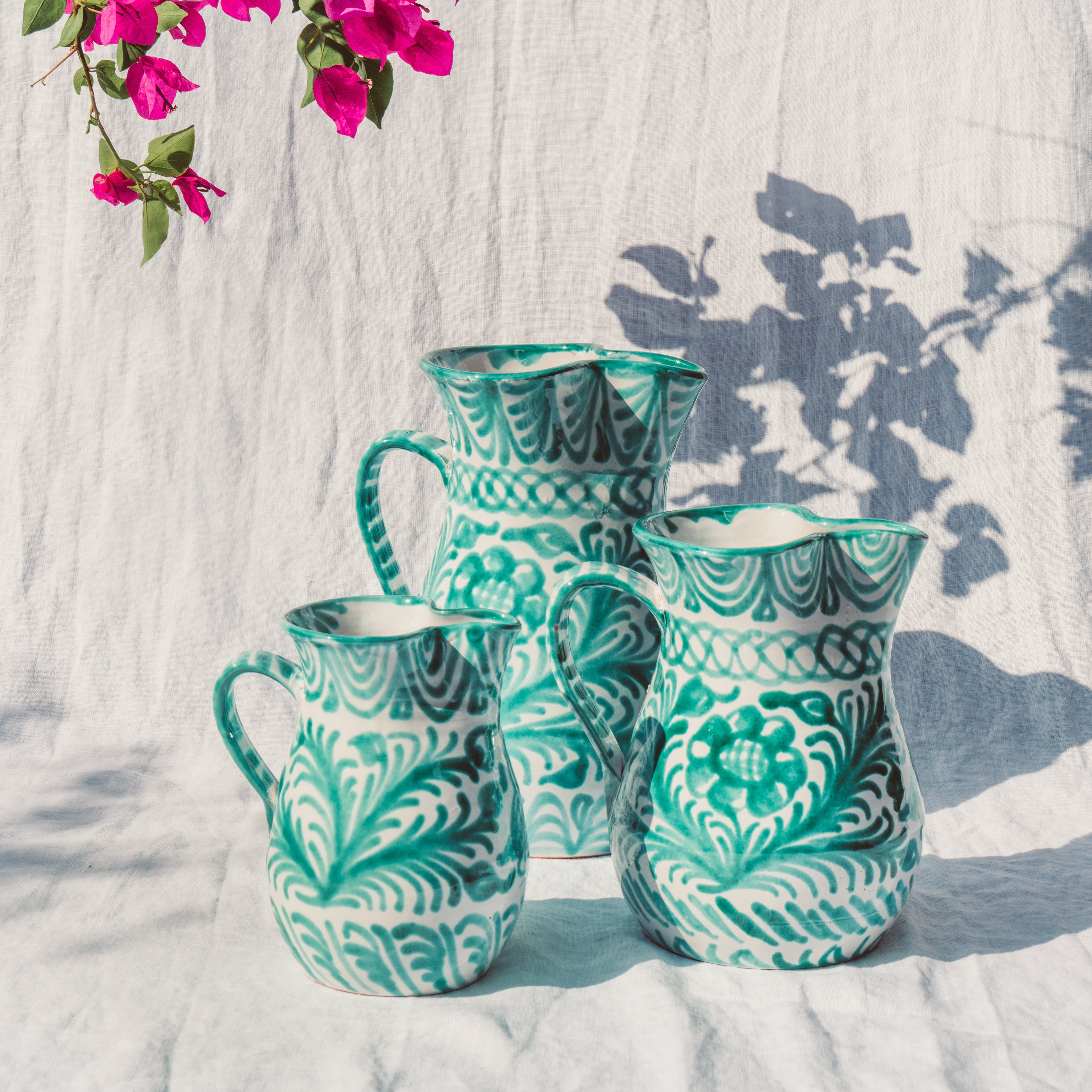 Hand Painted Large Pitcher, Green