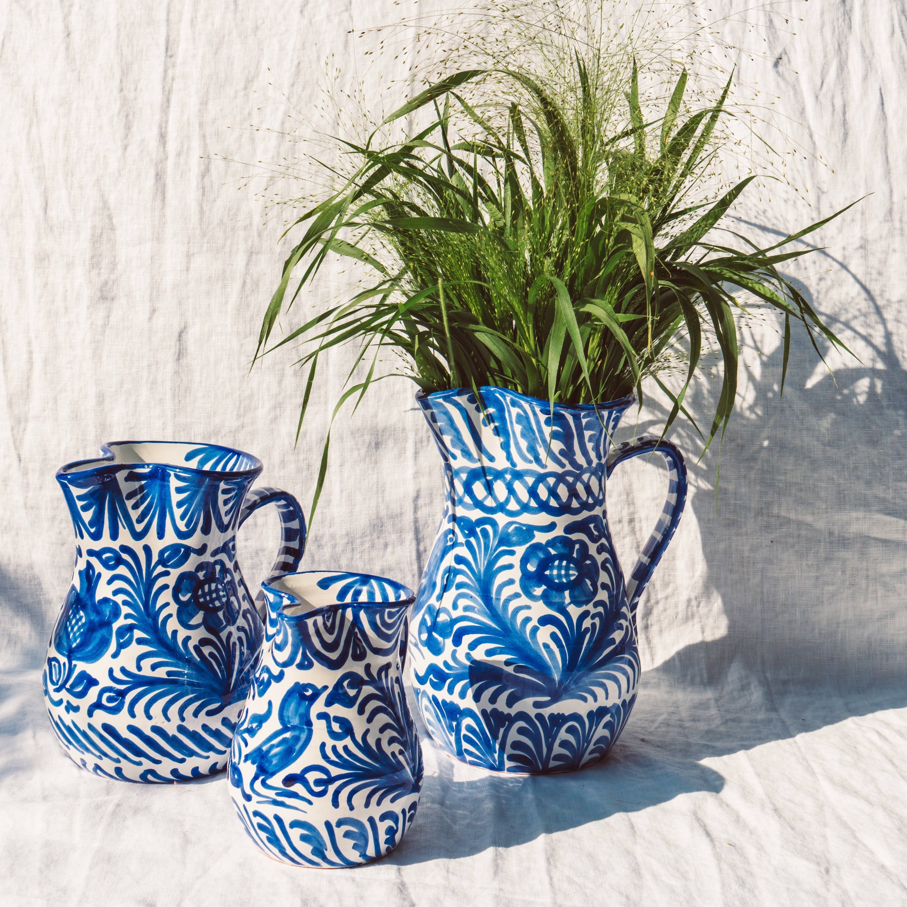 Hand Painted Large Pitcher, Blue