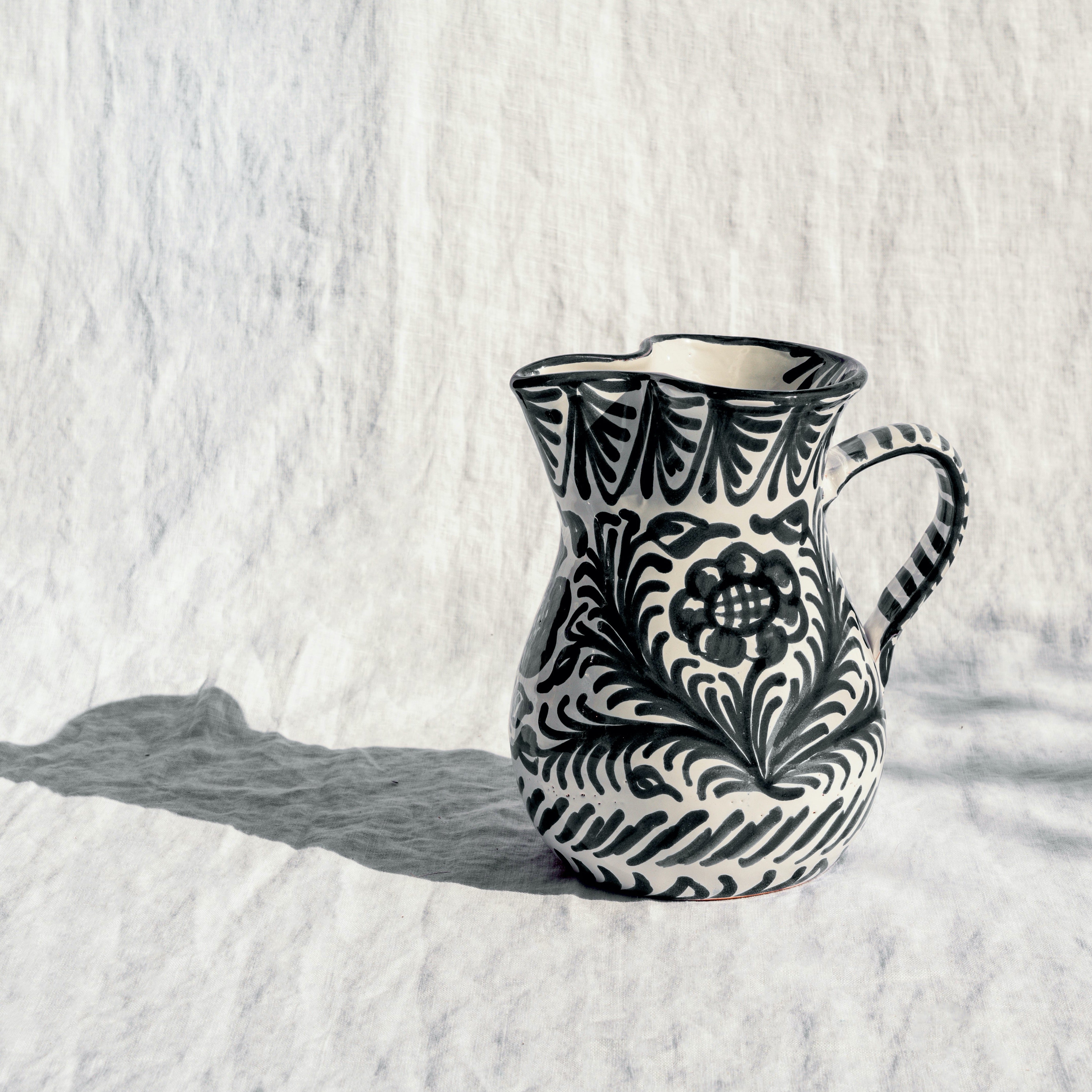 Hand Painted Medium Pitcher, Black