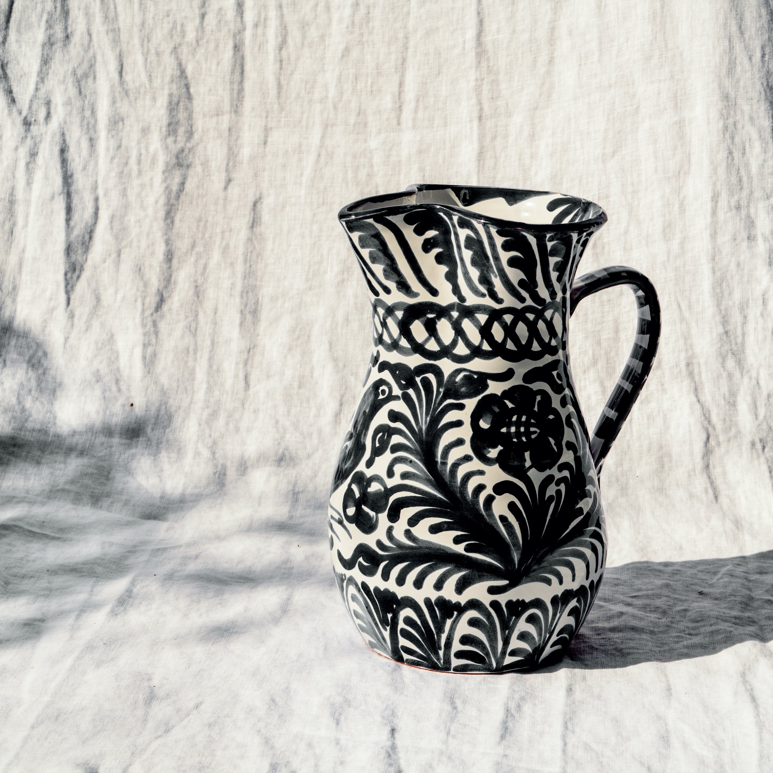 Hand Painted Large Pitcher, Black