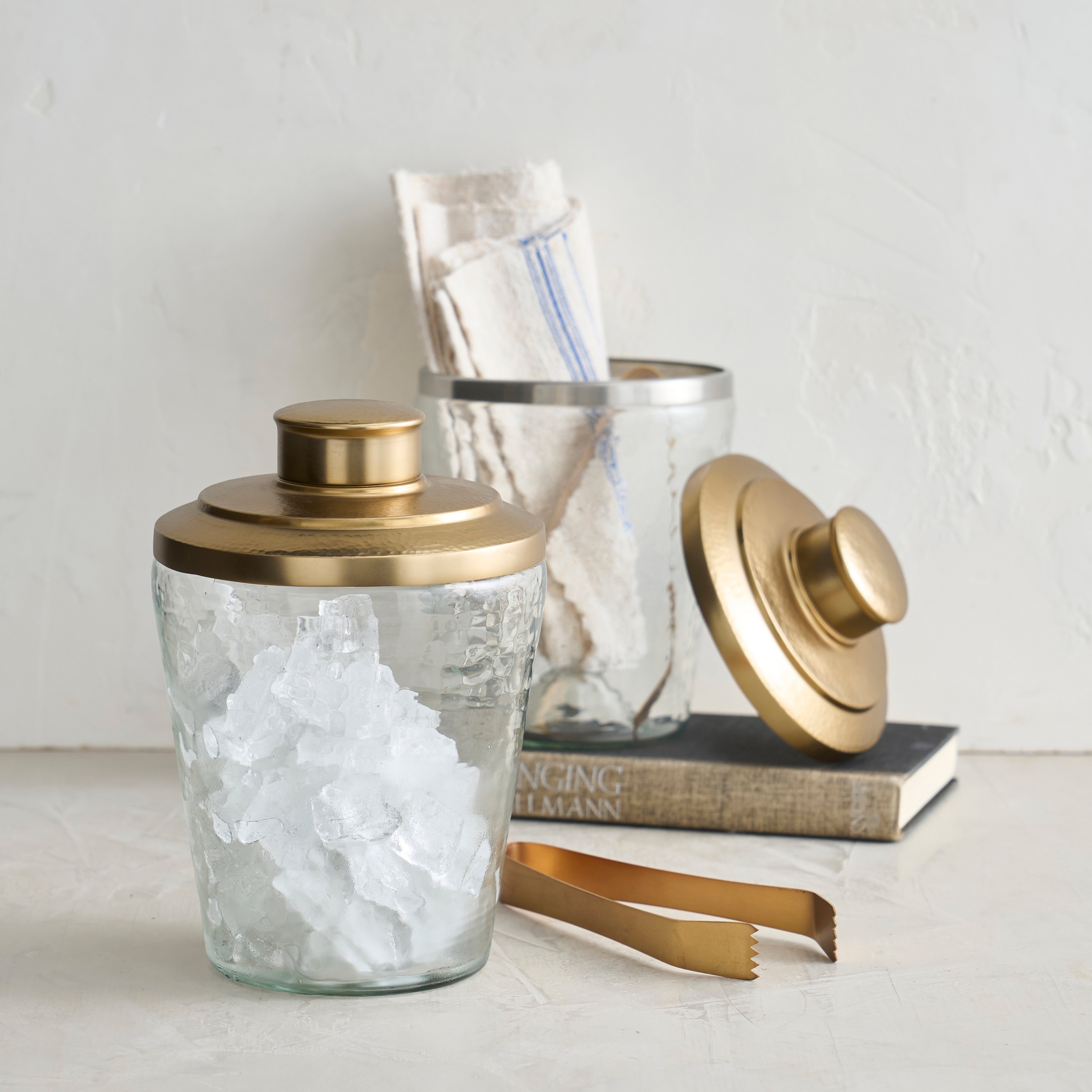 Pebbled Ice Bucket + Tongs Set