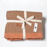 100% Cotton Knitted Throw - Color Block Throw in Pumpkin, Latte and Cream