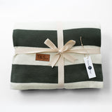 100% Cotton Knitted Throw - Chunky Stripe in Fir and Cream