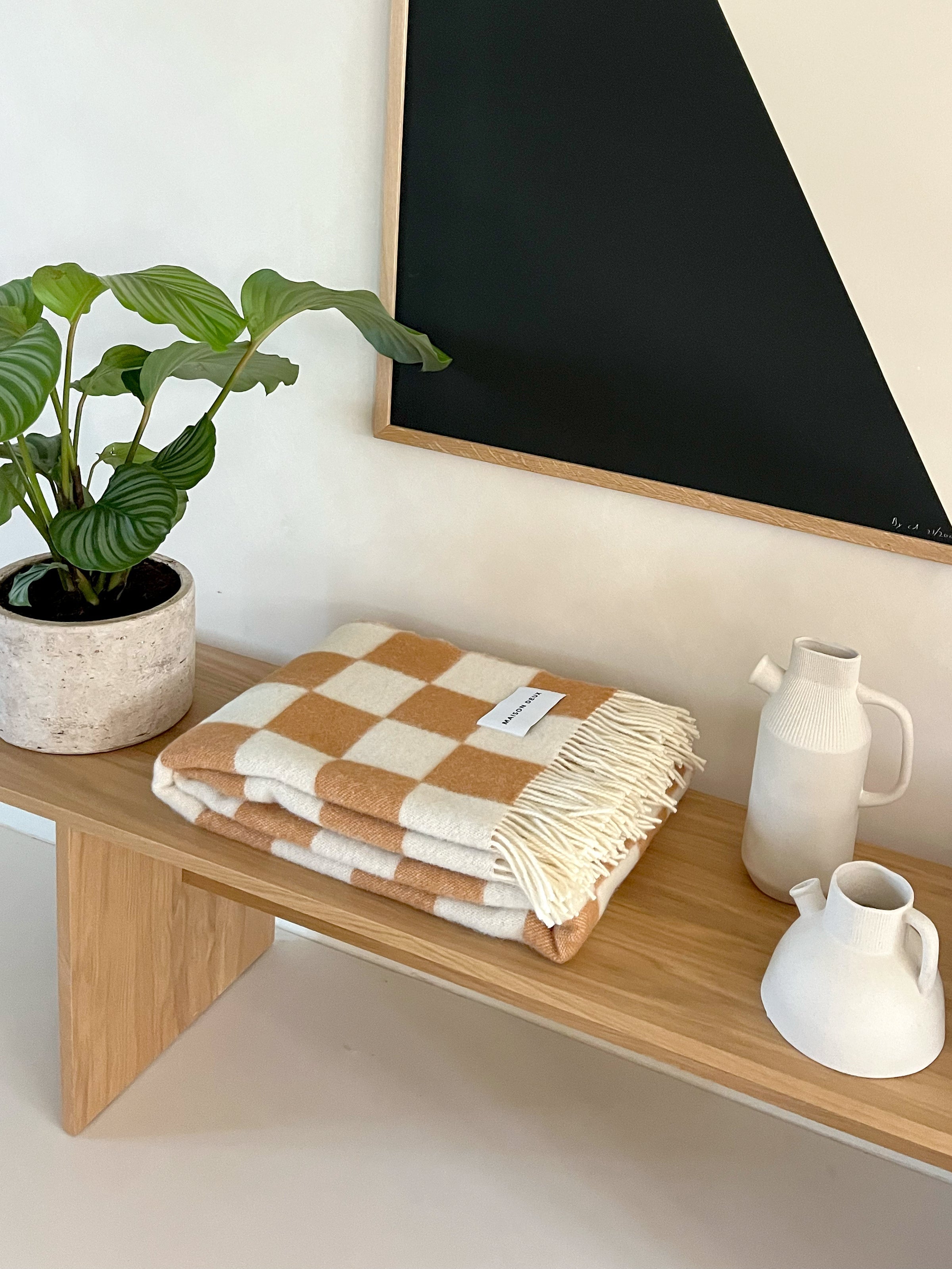 Checkerboard Blanket Terra White
