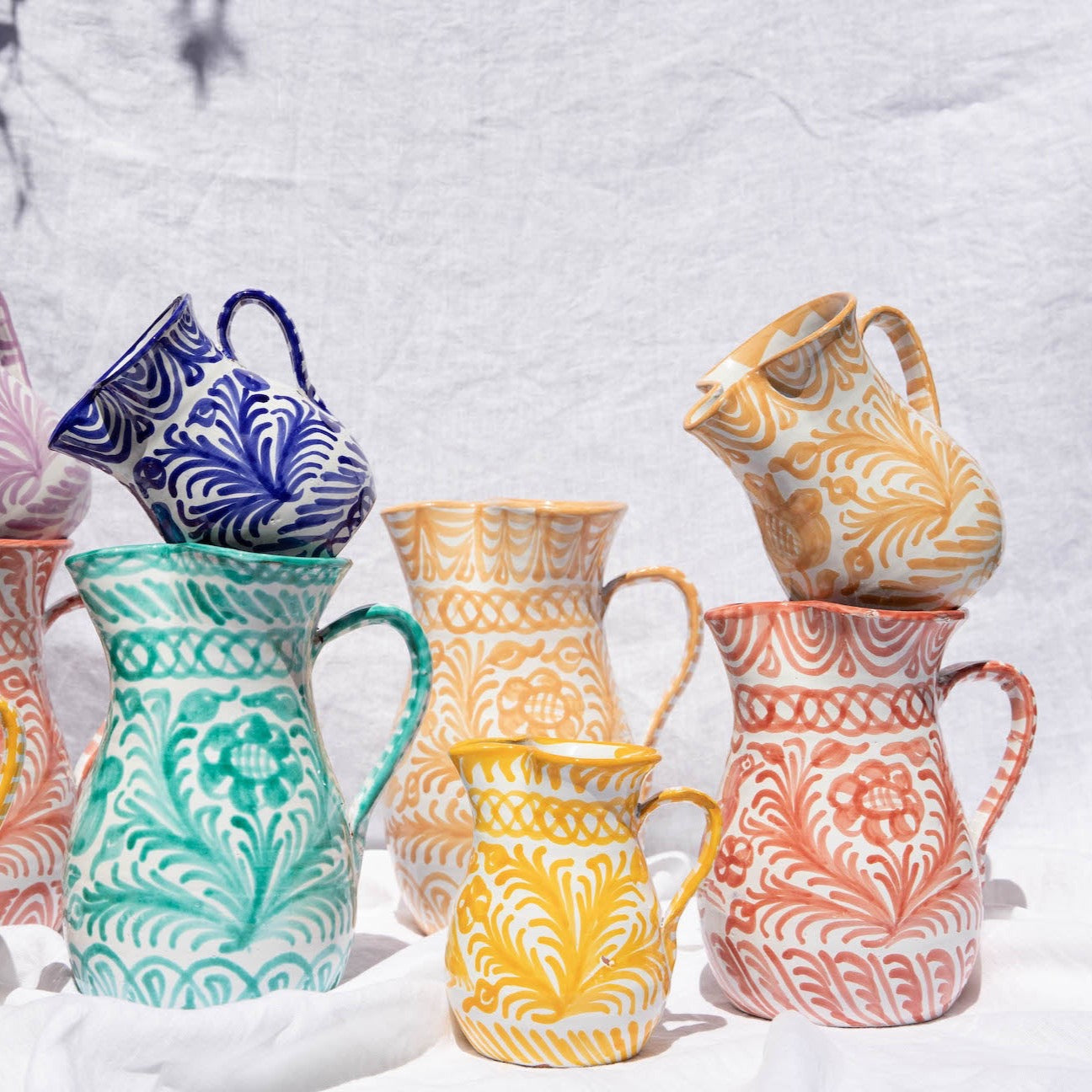 Hand Painted Large Pitcher, Peach