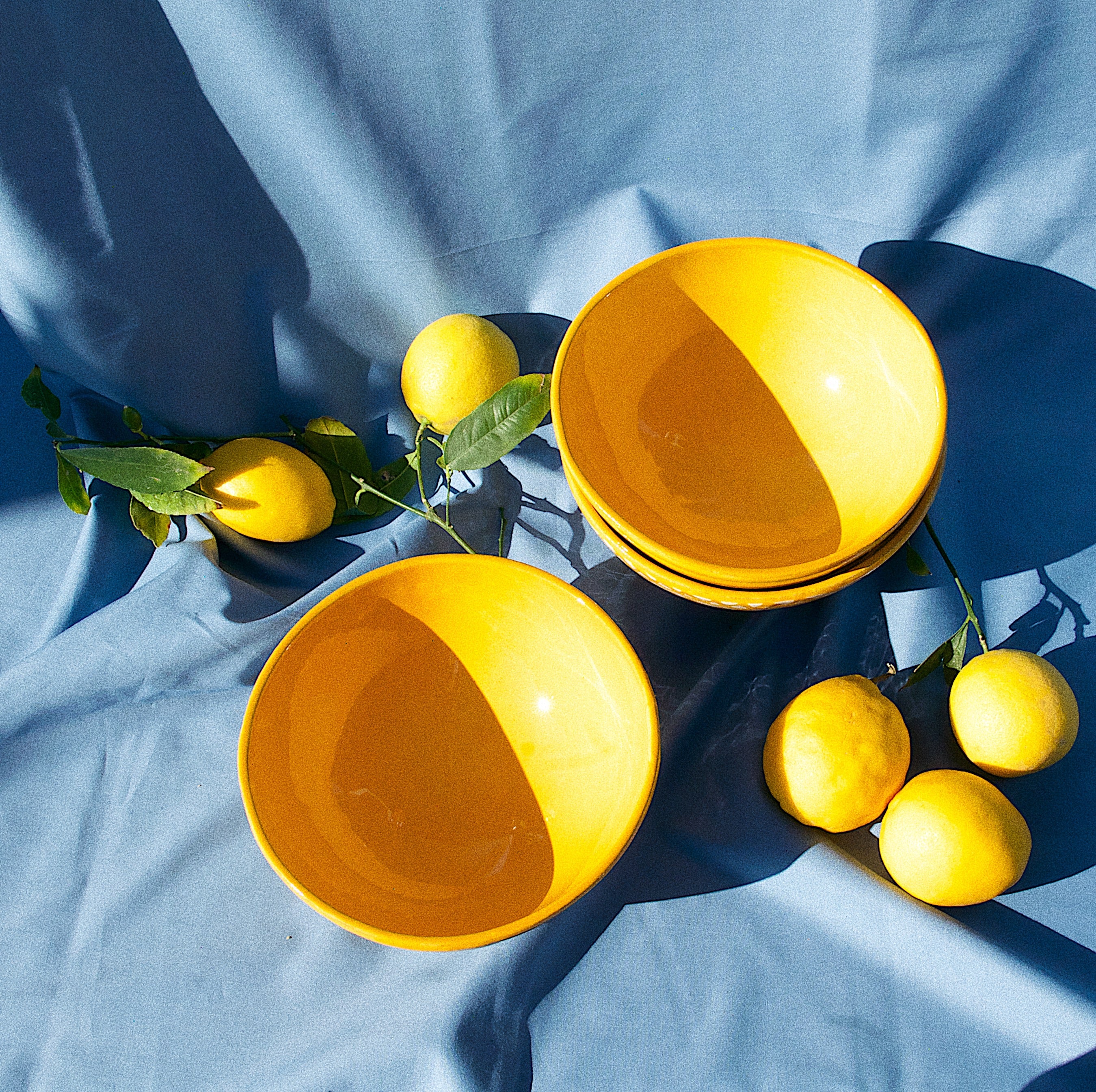 Hand Painted Medium Bowl, Yellow Glaze