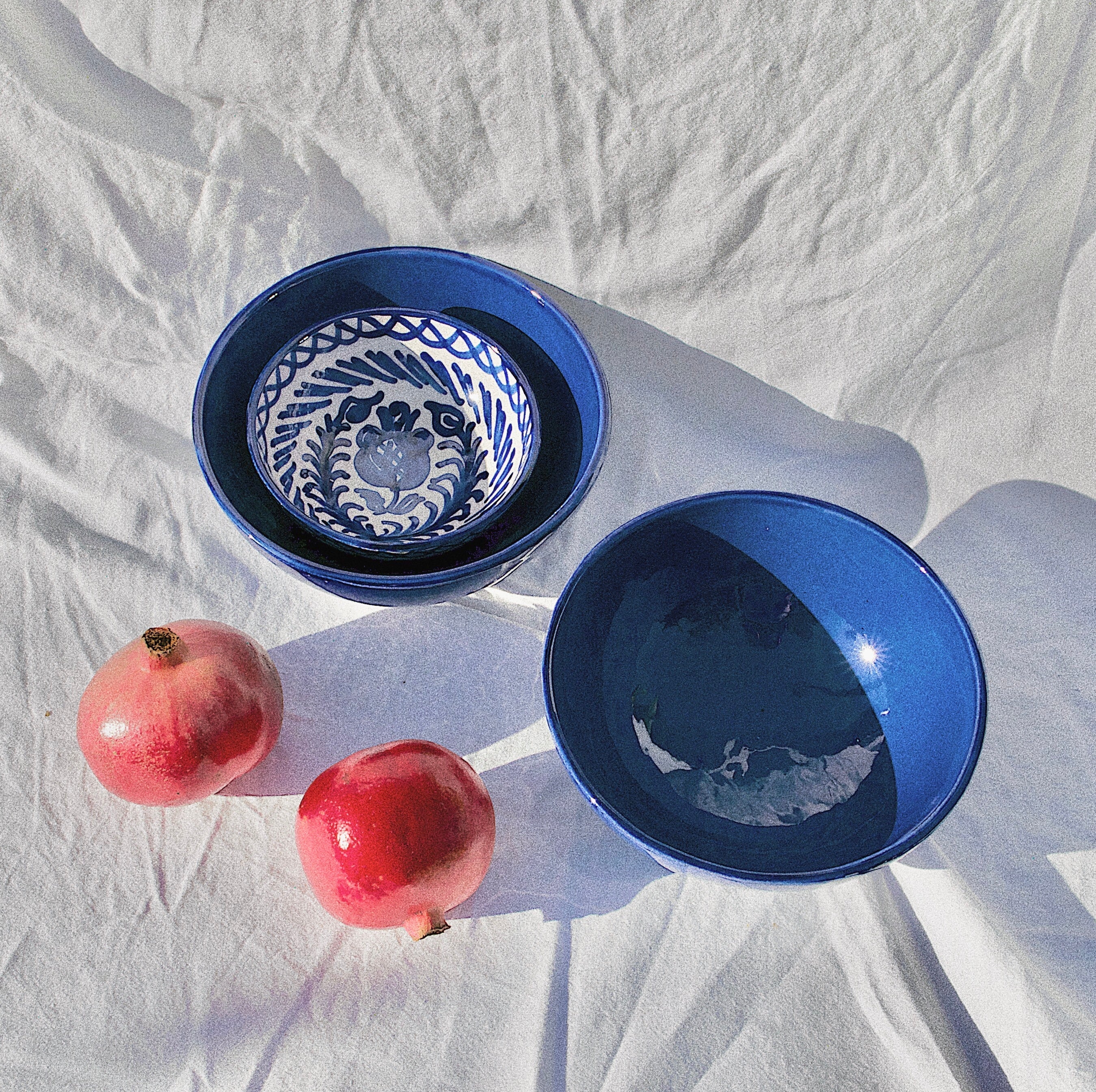 Hand Painted Medium Bowl, Blue Glaze