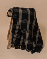 Roots Fringe Throw in Black + Tan Plaid