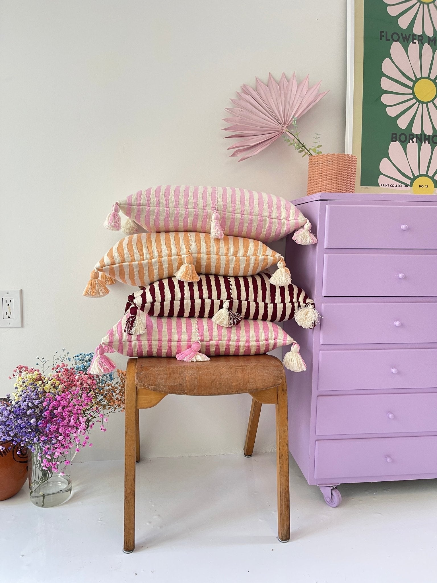 Antigua Pillow - Burgundy Stripe