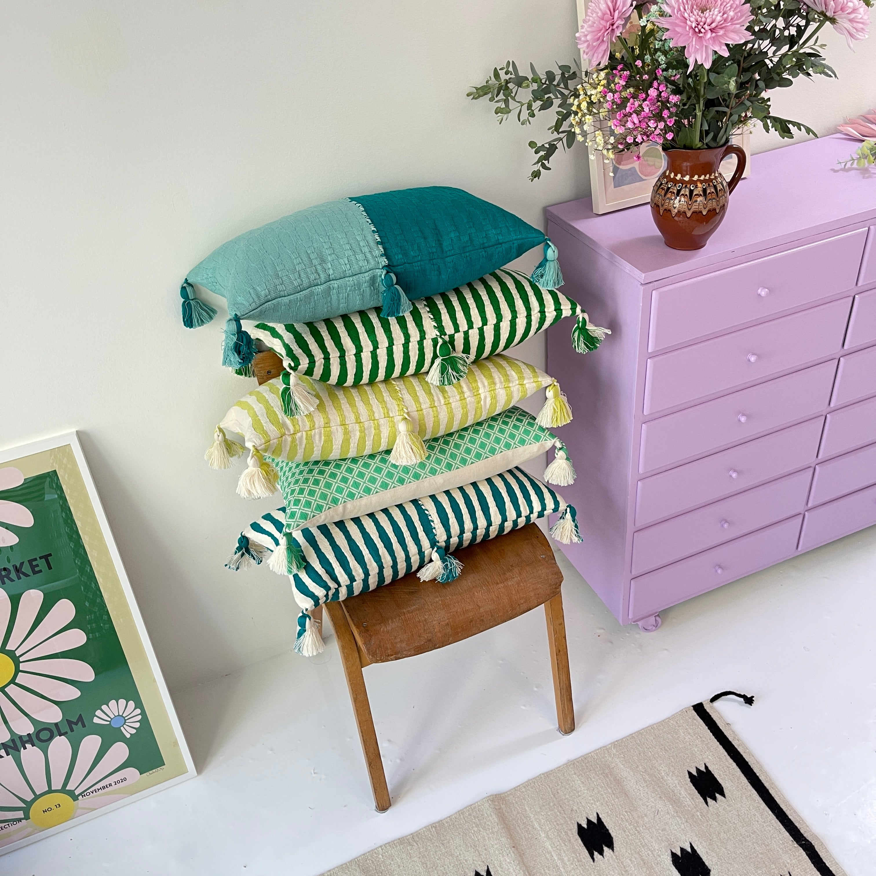 Antigua Pillow in Jade Stripe