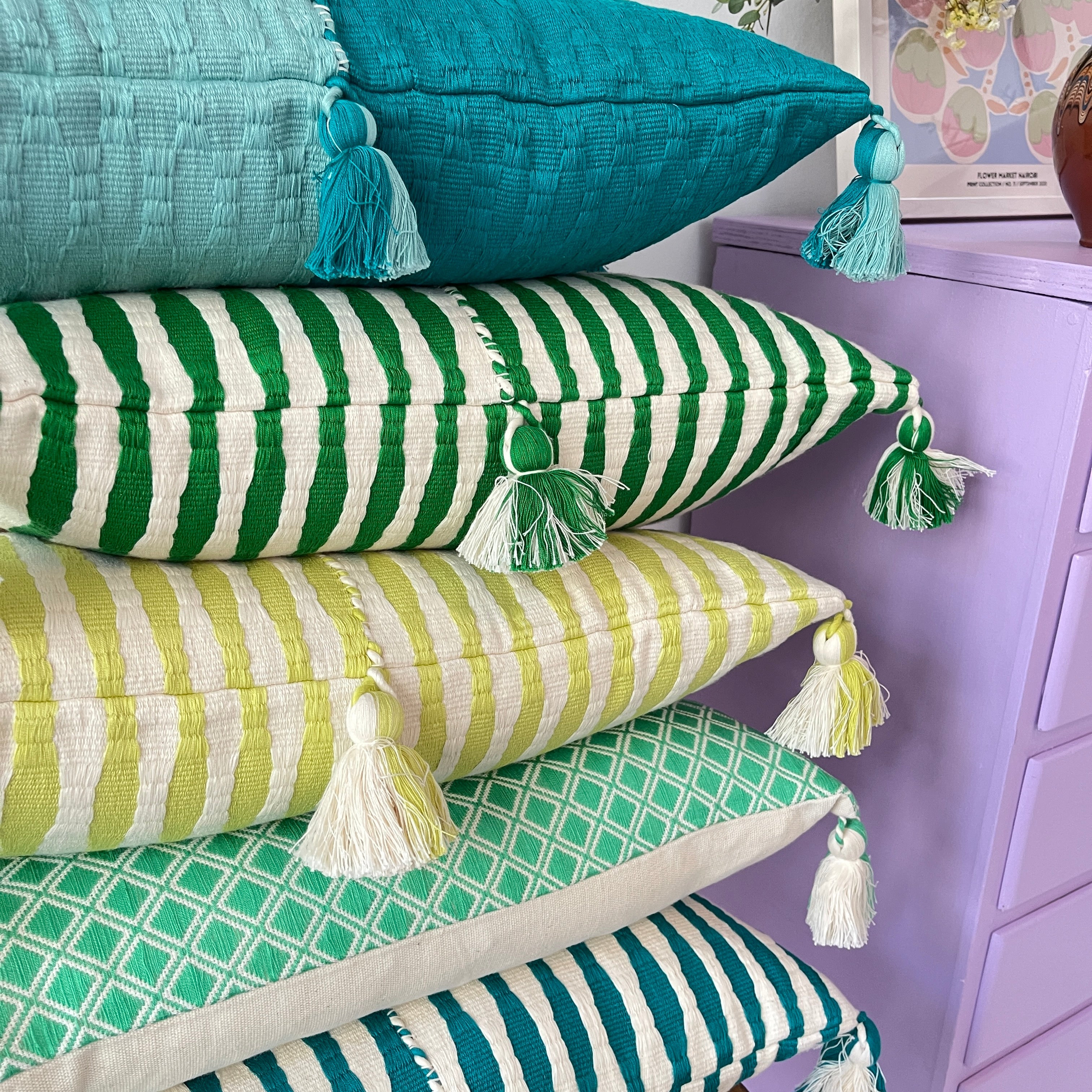 Antigua Pillow in Jade Stripe