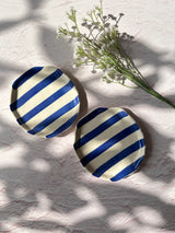 Ceramic Blue Stripe Plate, S/2