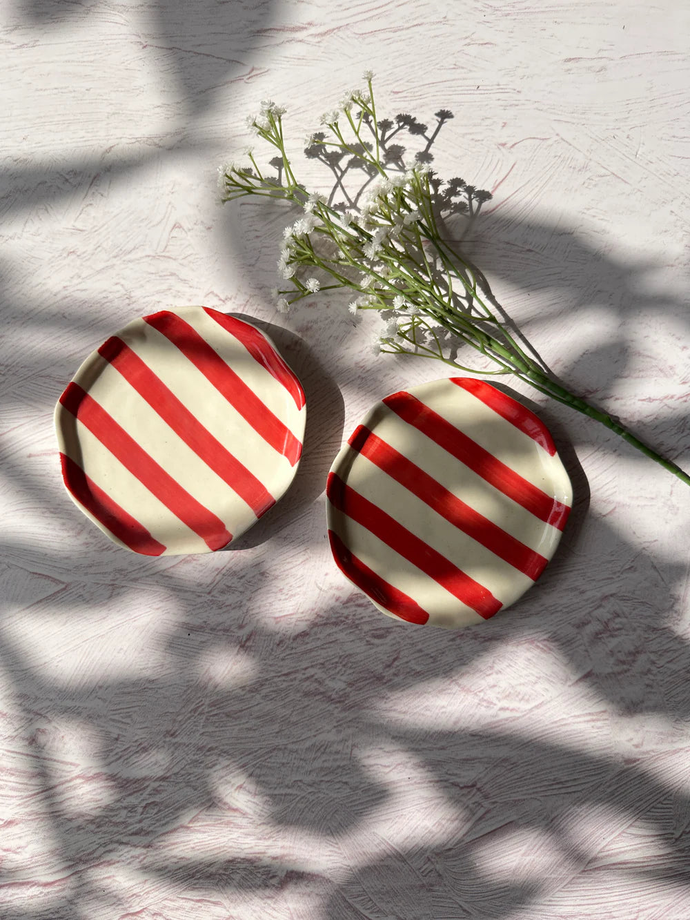 Ceramic Red Stripe Plate, S/2