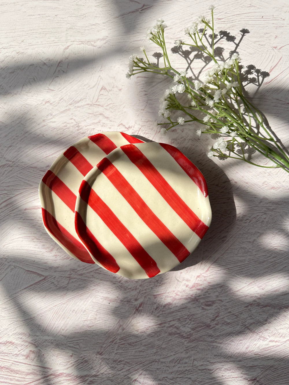 Ceramic Red Stripe Plate, S/2
