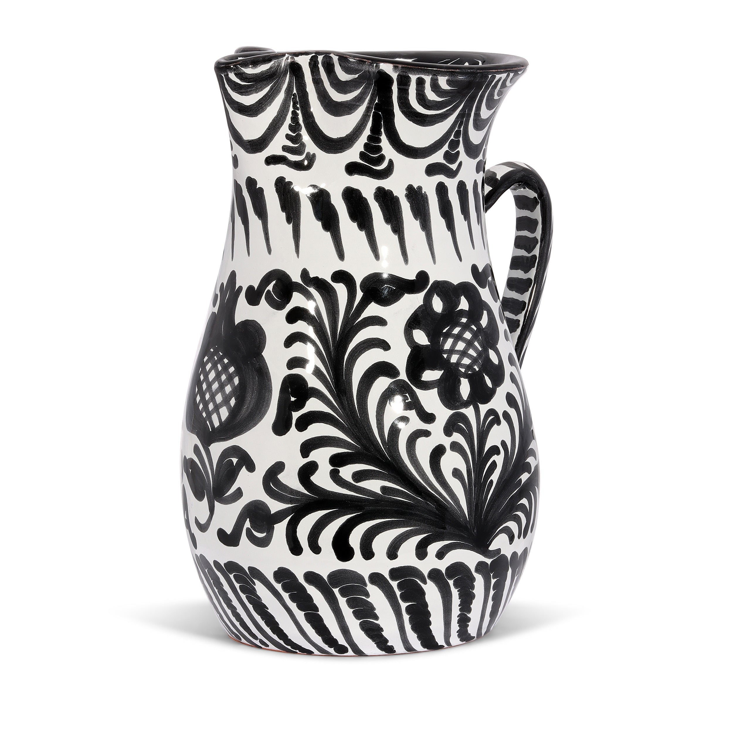 Hand Painted Large Pitcher, Black