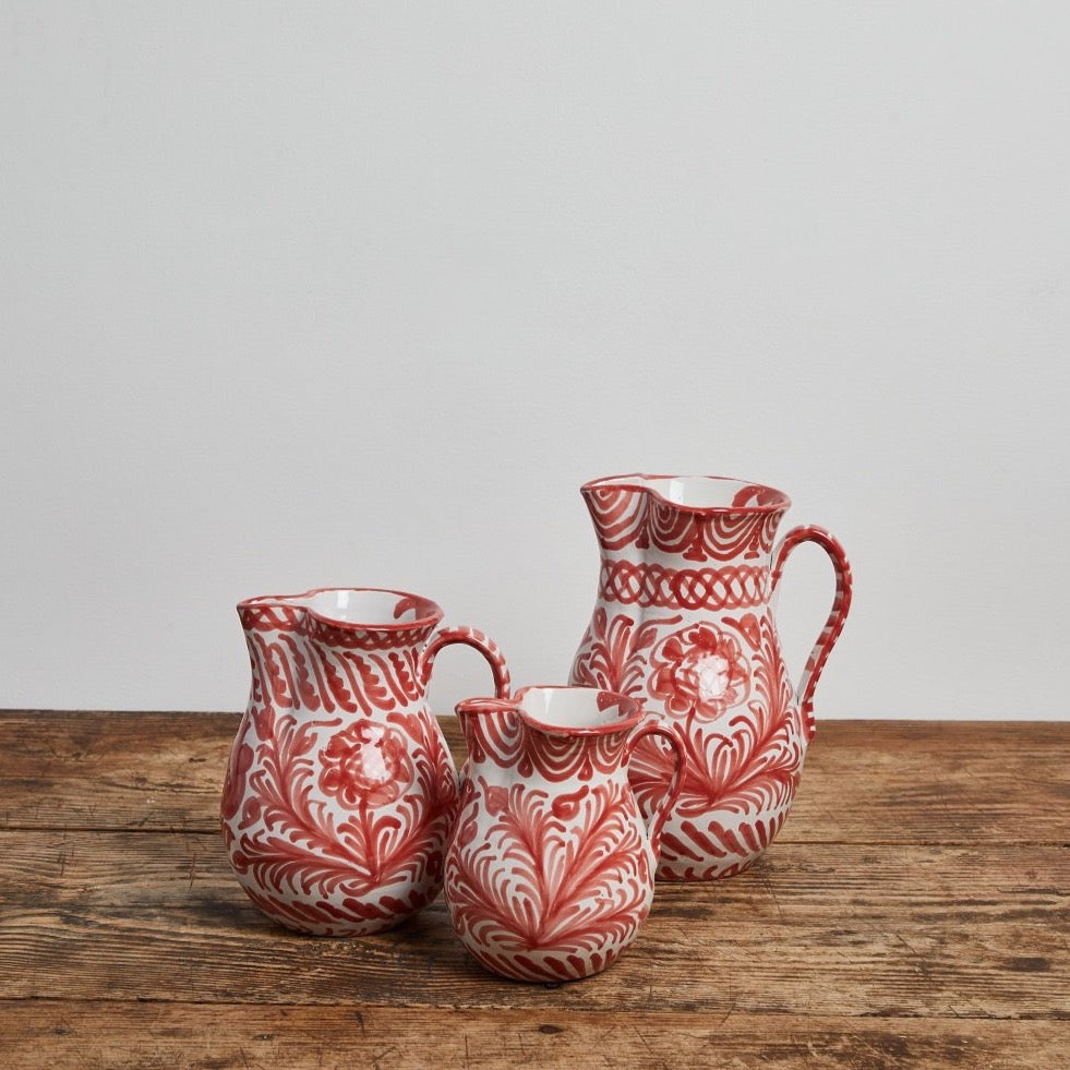 Hand Painted Large Pitcher, Coral