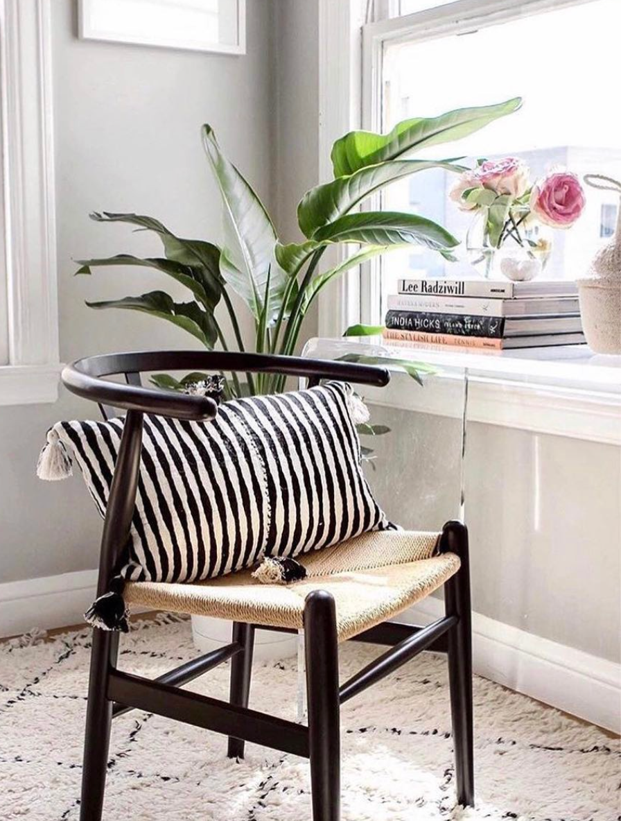 Antigua Pillow in Black and Natural Ivory
