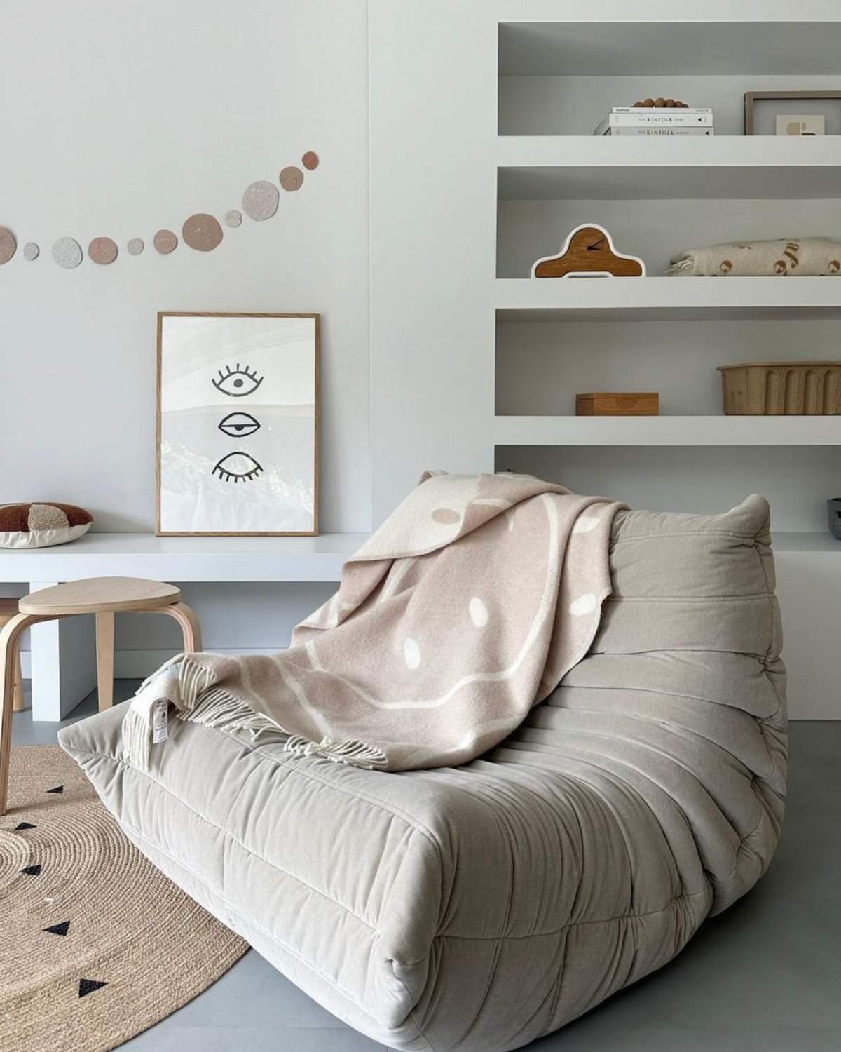 Maison Deux x Smiley Blanket SMILEY White / Grey Print 4.25 x 6.5 ft