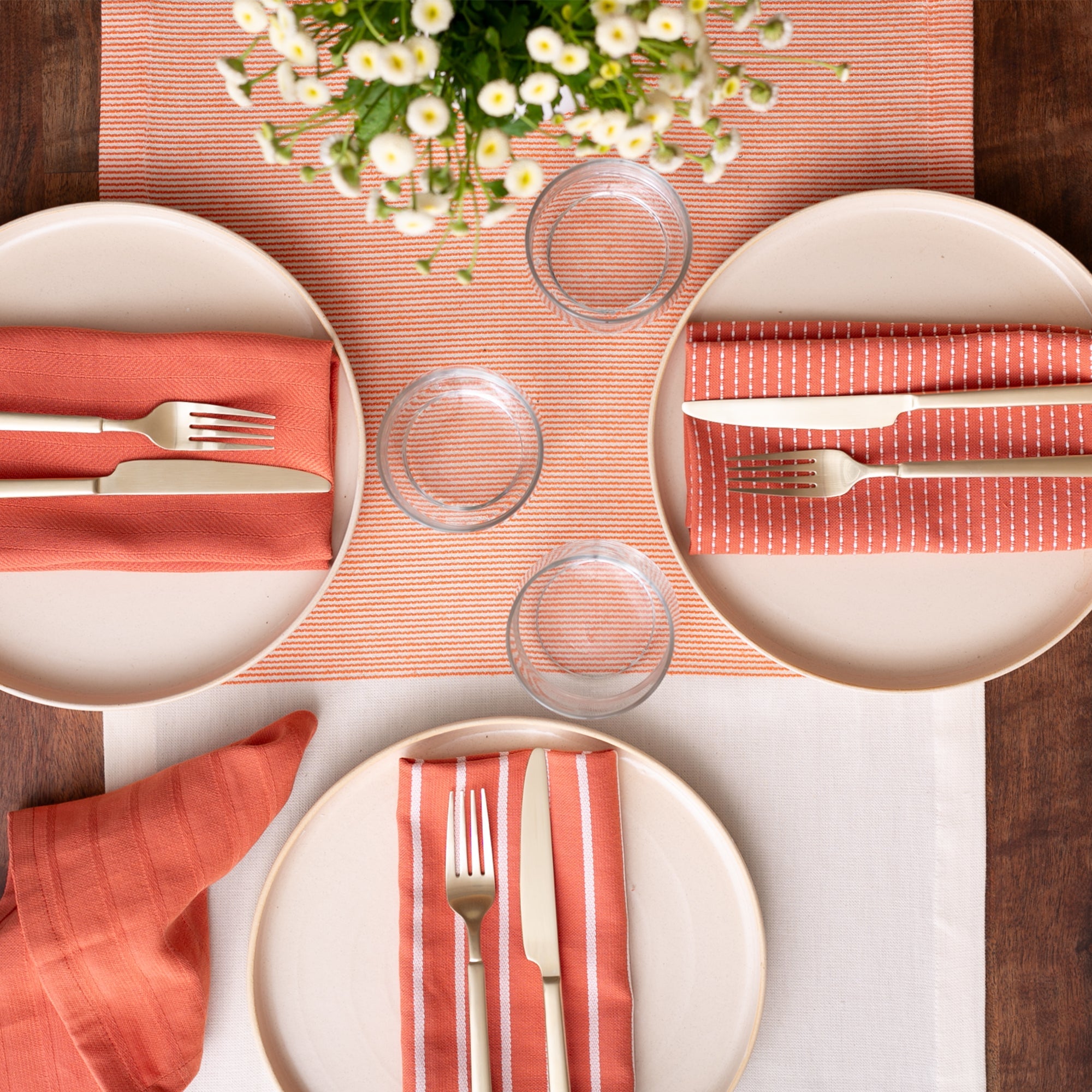 To Each Their Own Napkin Set in Papaya & White