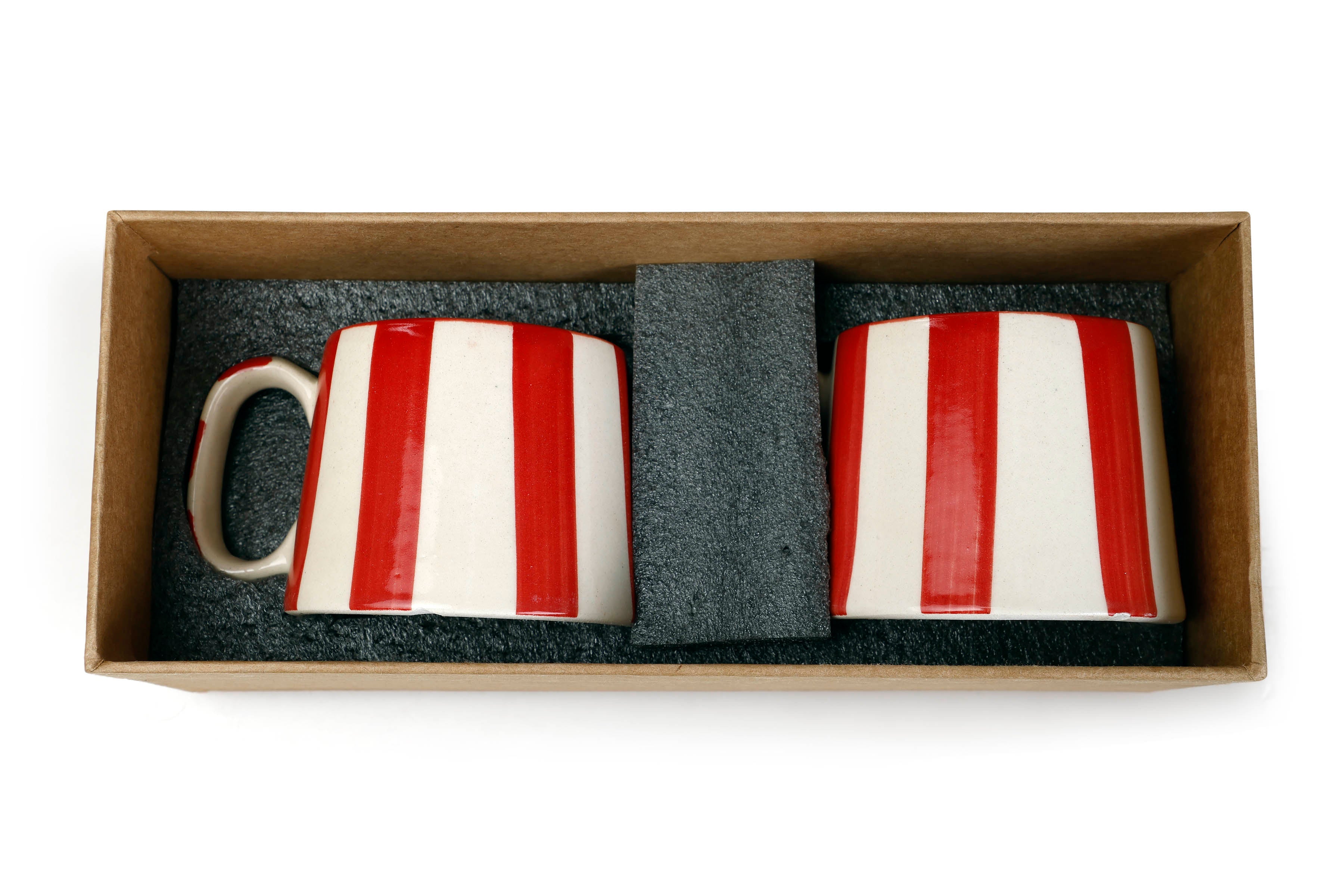 Ceramic Red Stripe Mug, S/2