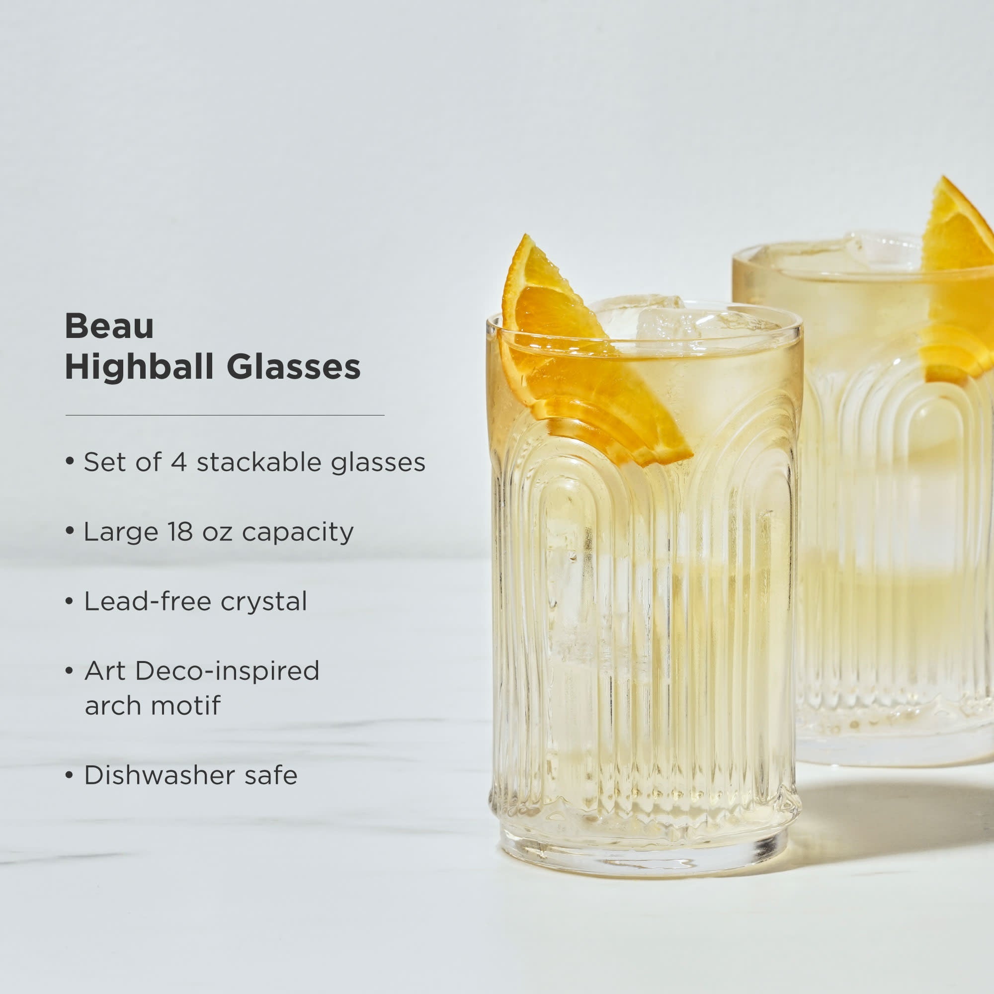 Beau Highball Glasses, S/4