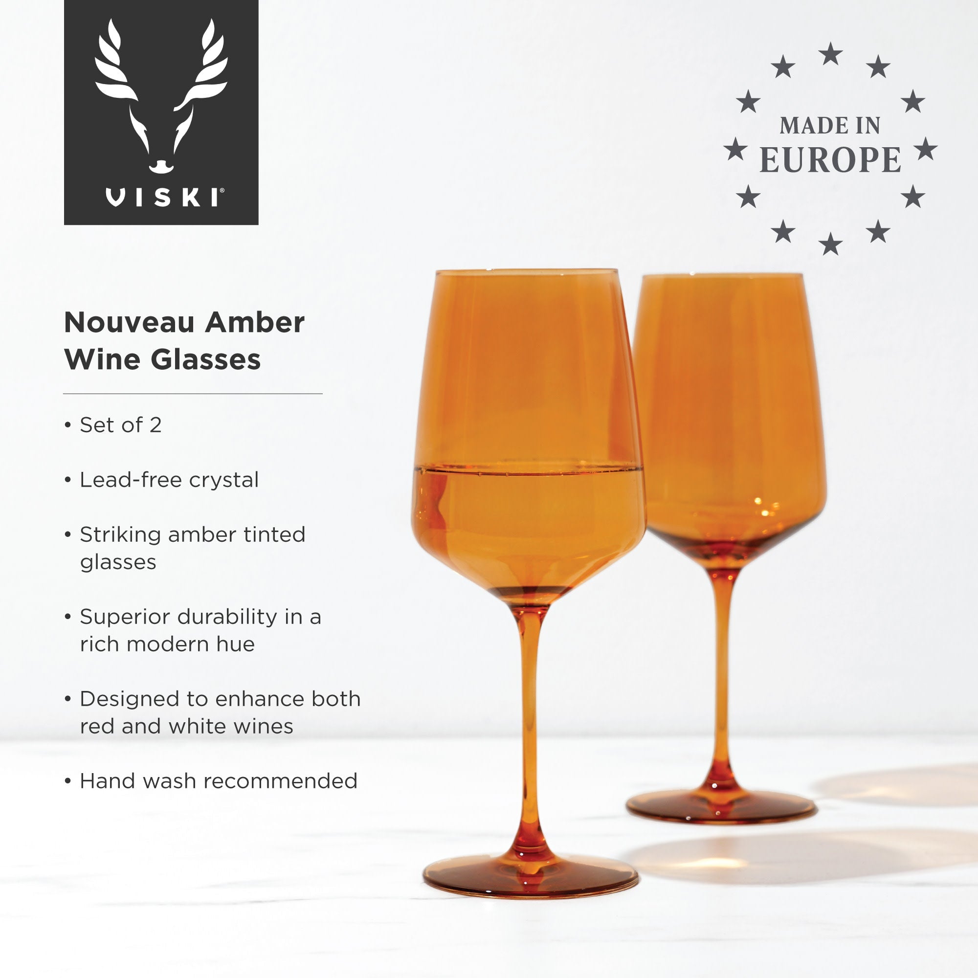Reserve Nouveau Crystal Wine Glasses, Amber S/2