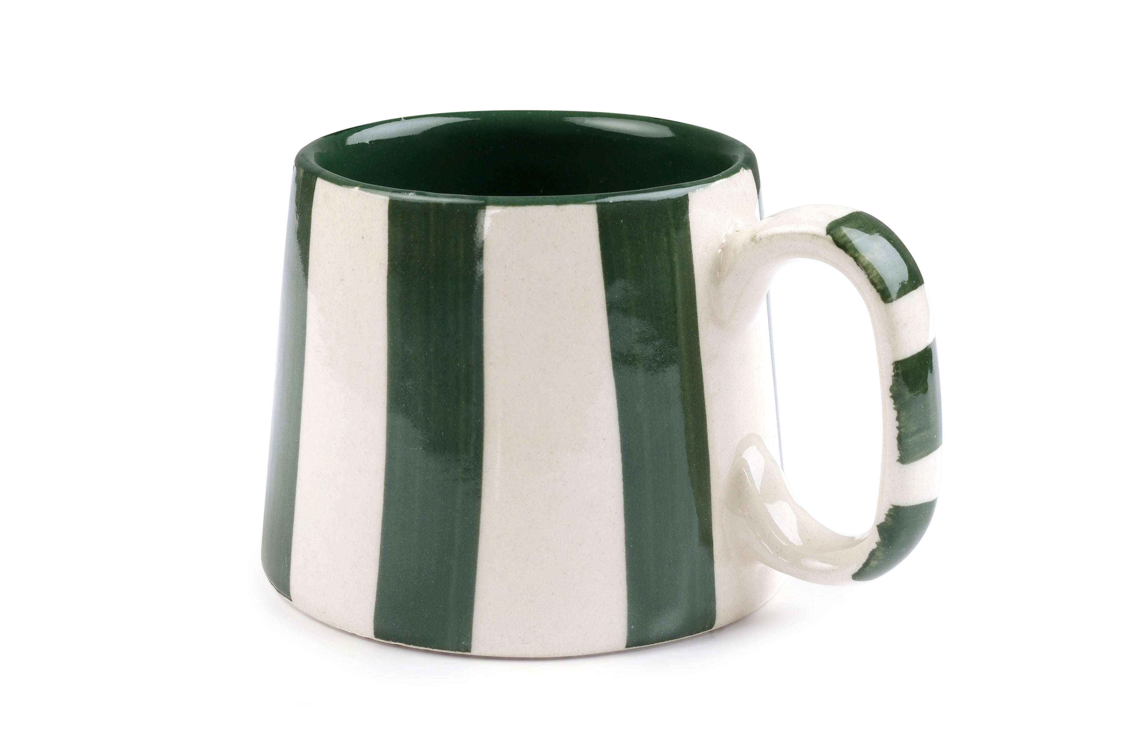 Ceramic Olive Stripe Mug, S/2