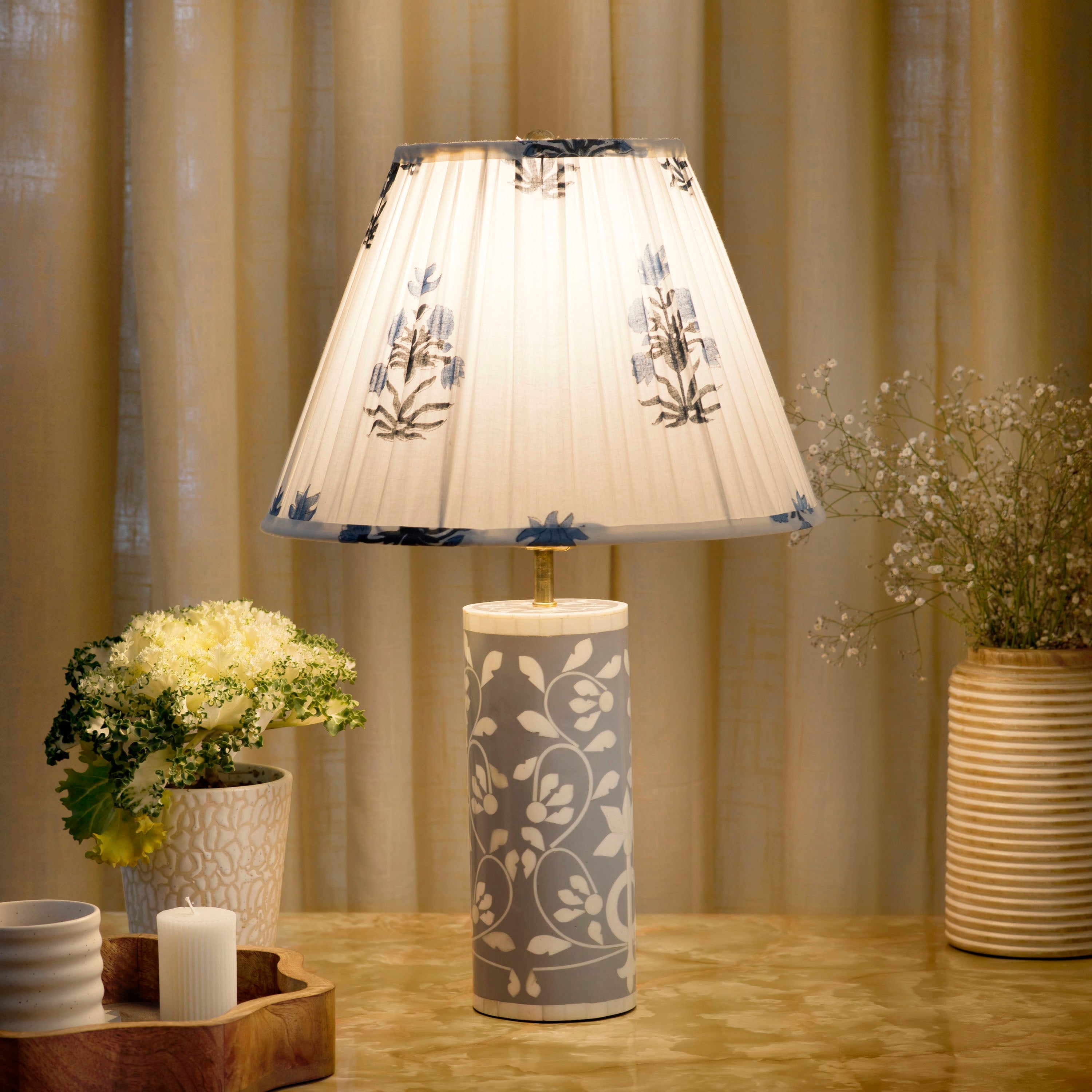Floral Vines Table Lamp in Grey