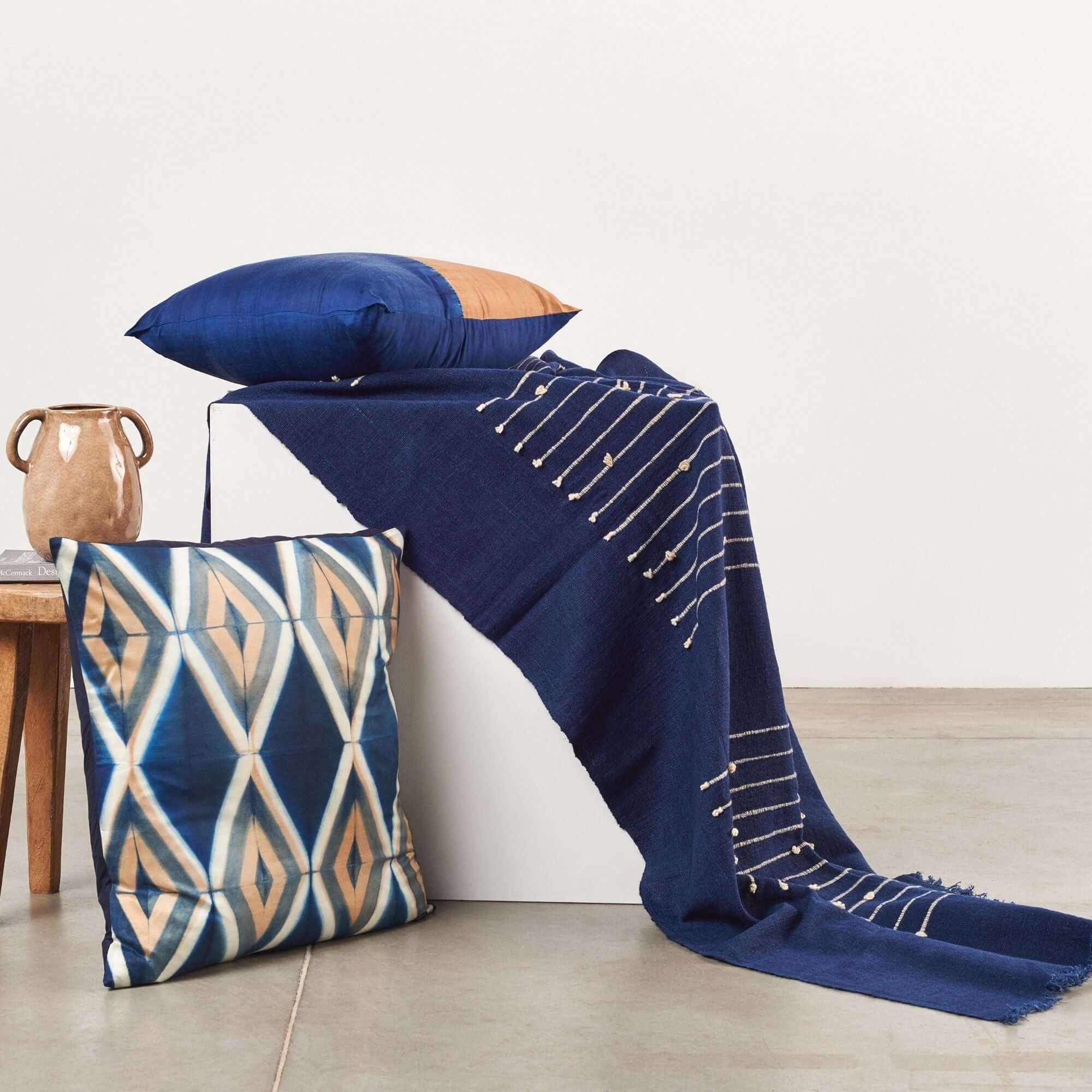 Rosewood Indigo Hand Knotted Stripes Handloom Merino Throw