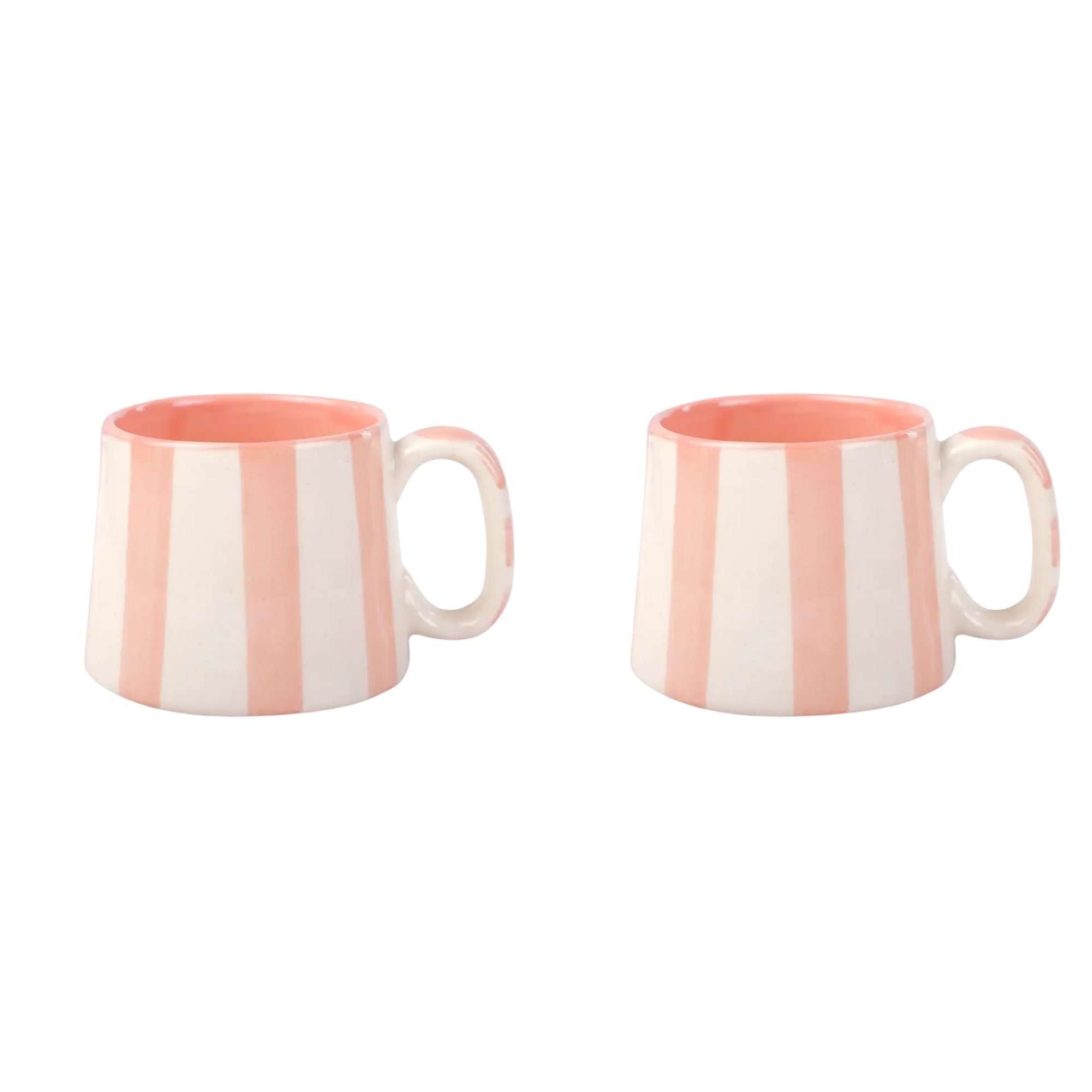 Ceramic Pink Stripe  Coffee cup- 220ml - 3.5 x 2.5 Inches (Set of 2)