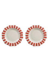 Ceramic Stripe Dinner Plate, Red S/2