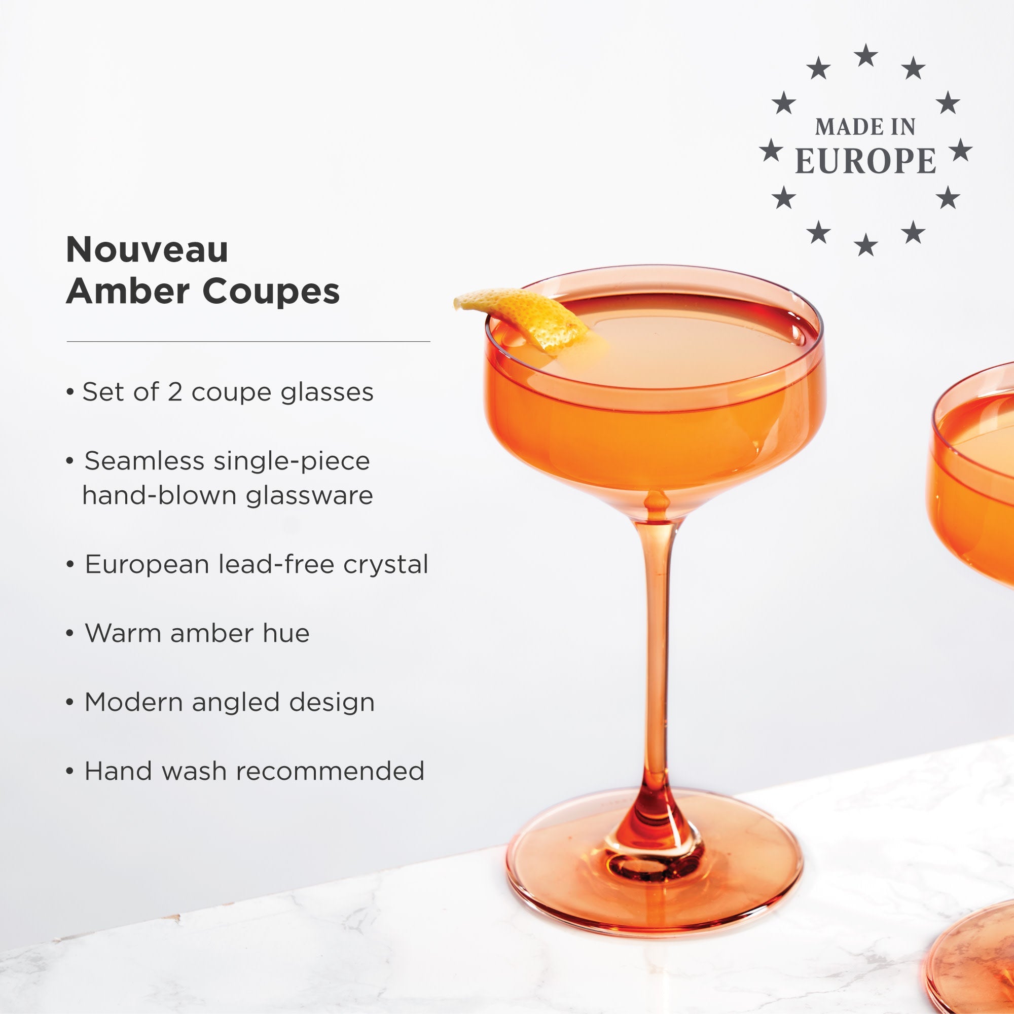 Reserve Nouveau Crystal Coupe Glasses, Amber S/2
