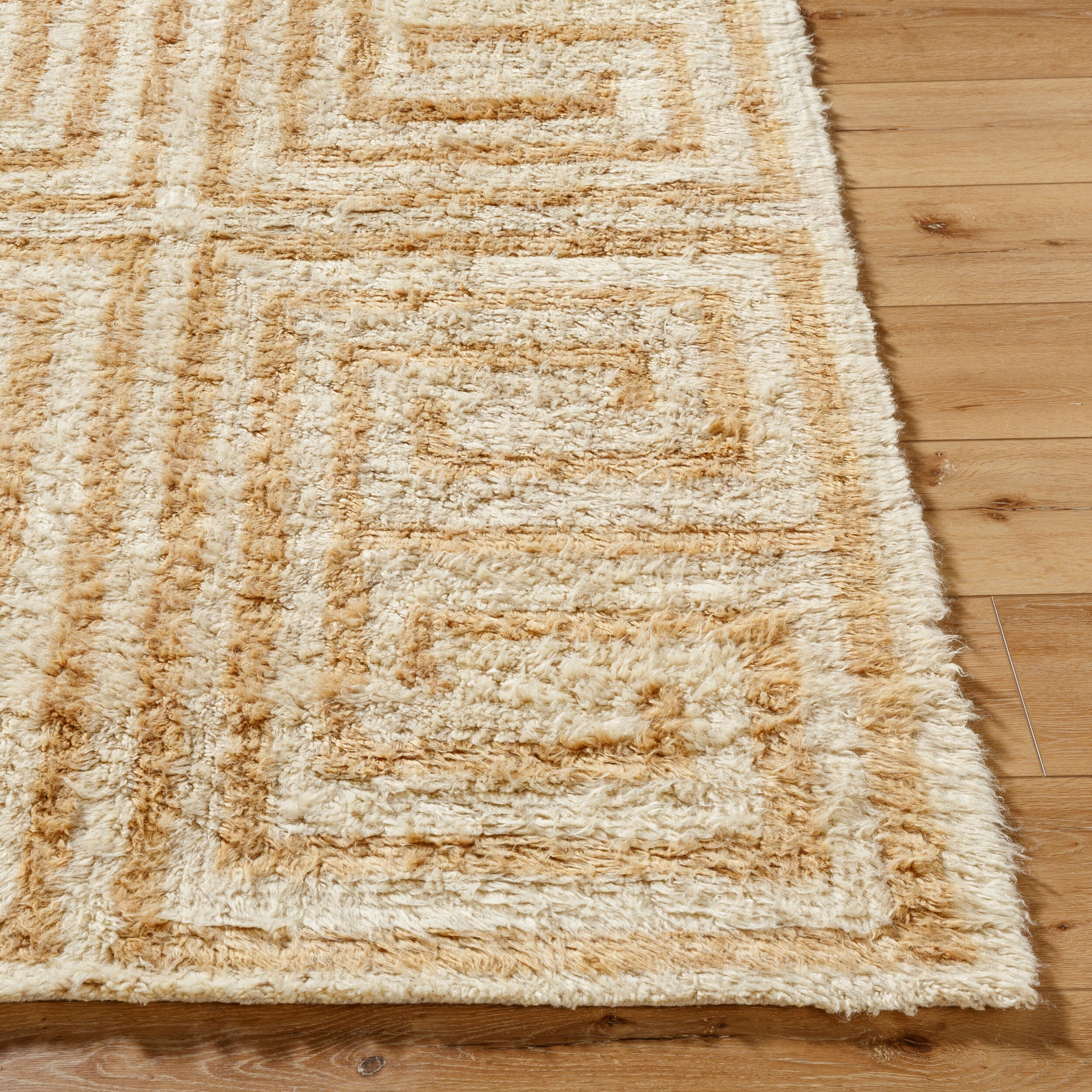 Beni Moroccan Rug in Geometric Tan
