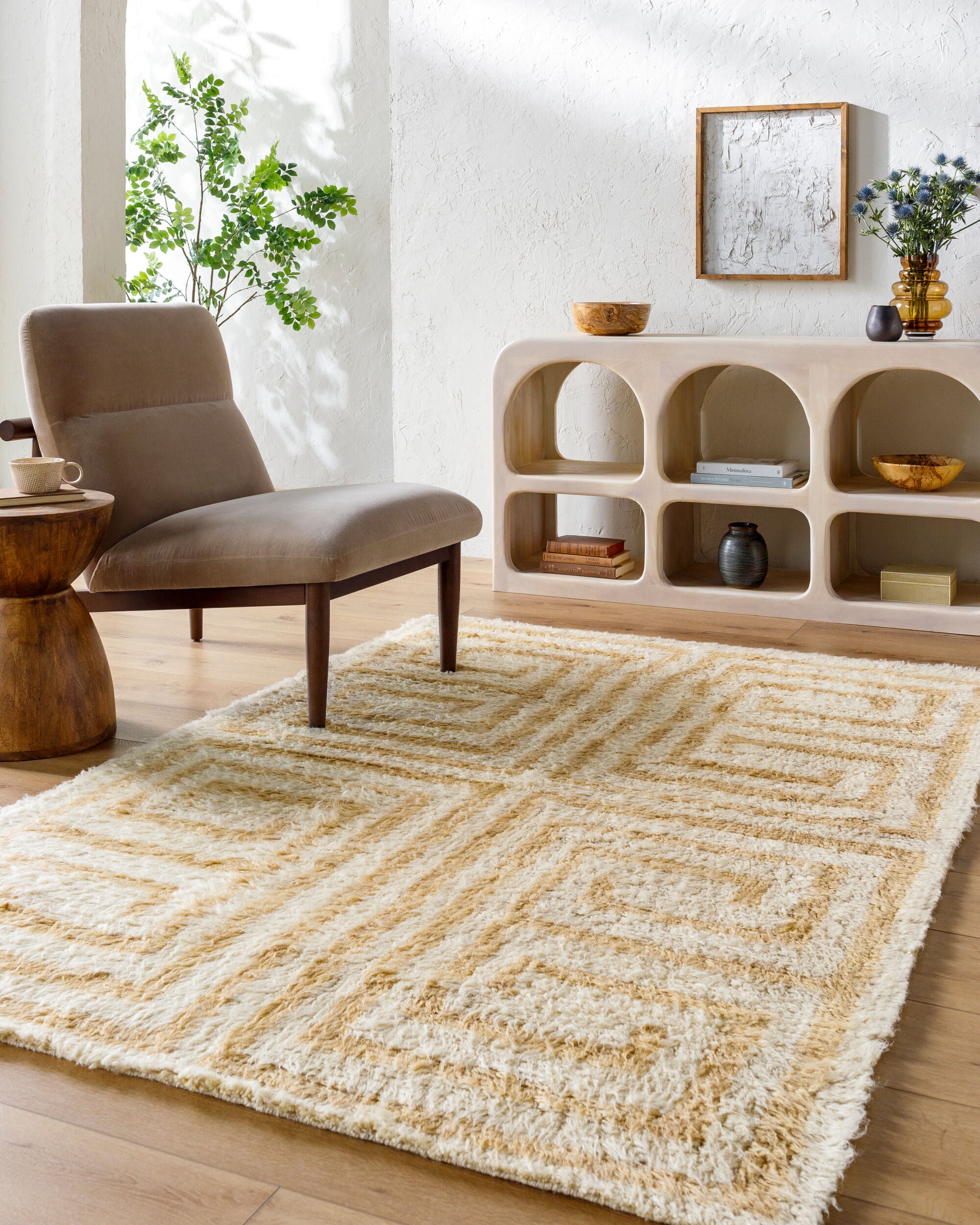 Beni Moroccan Rug in Geometric Tan