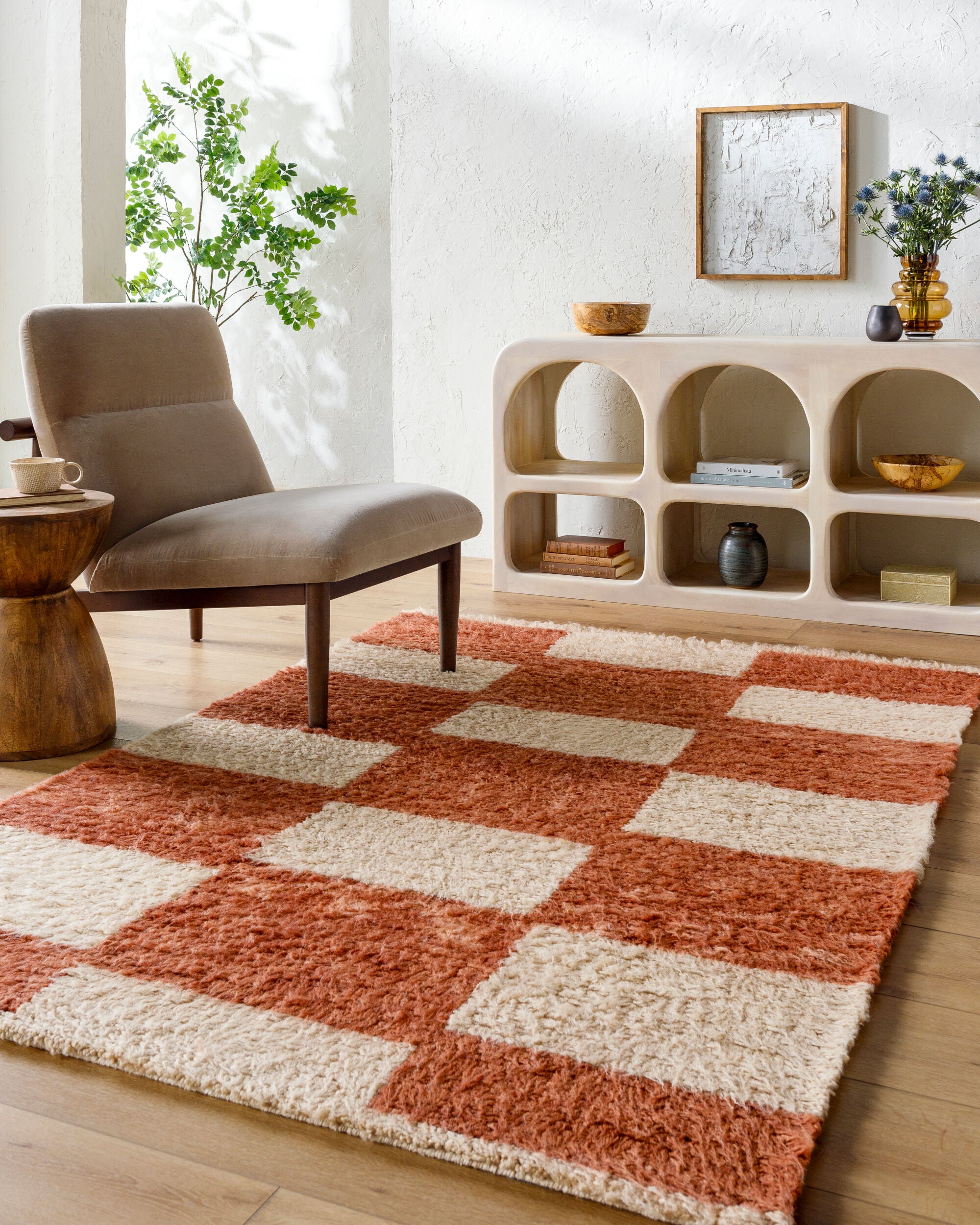 Beni Moroccan Rug in Checkered Rust