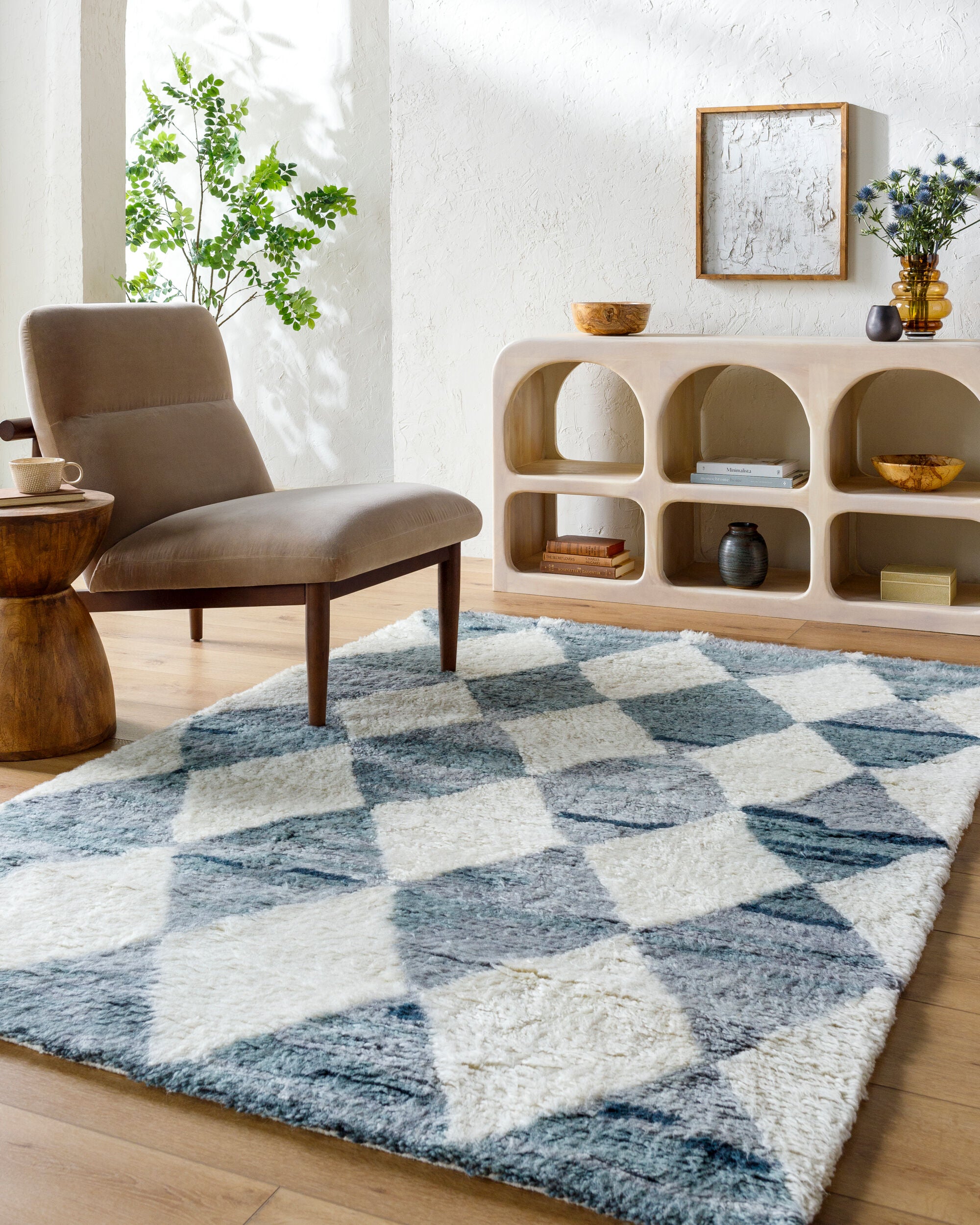 Beni Moroccan Rug in Blue Diamond