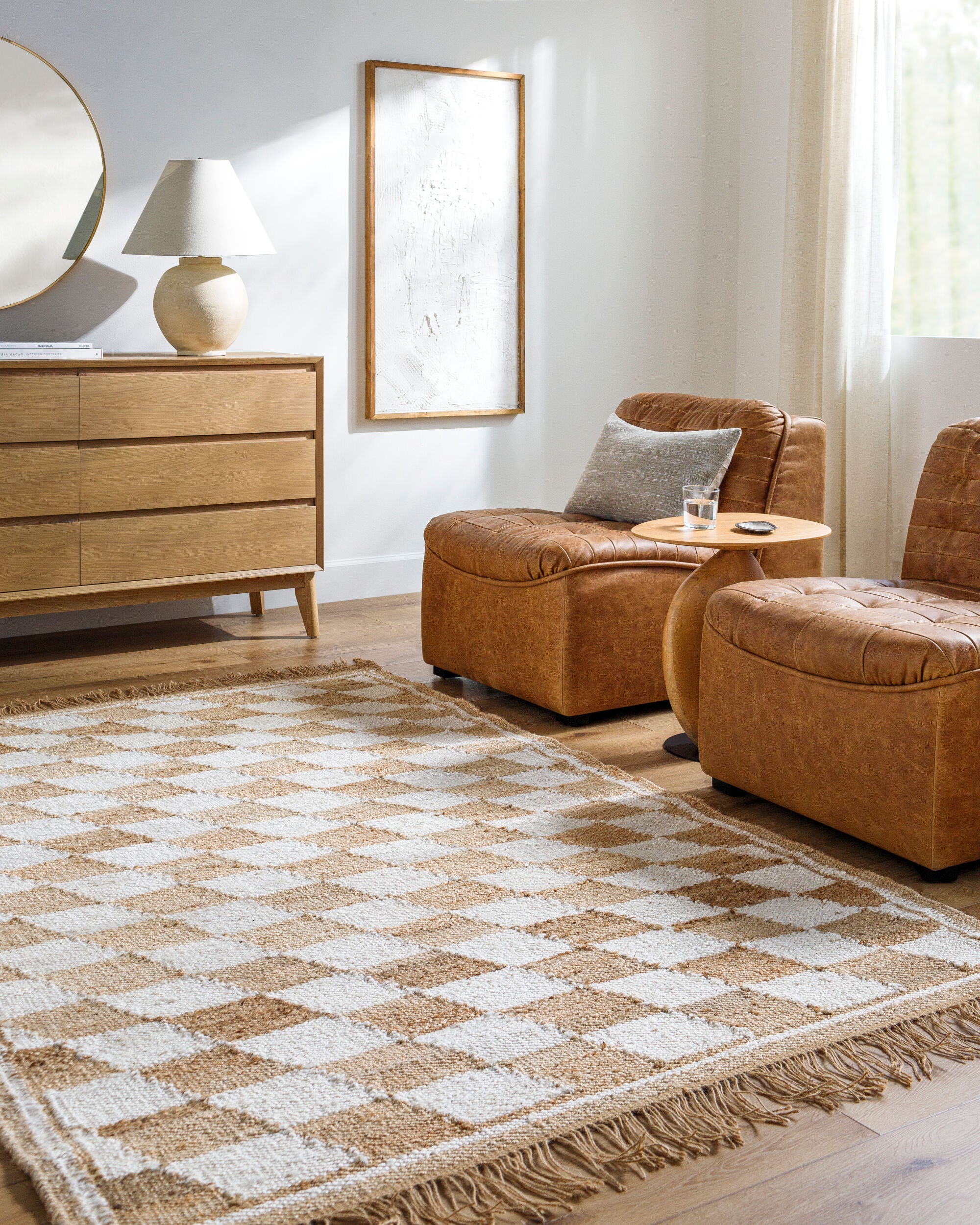 Kamey Checkered Fringe Jute Rug