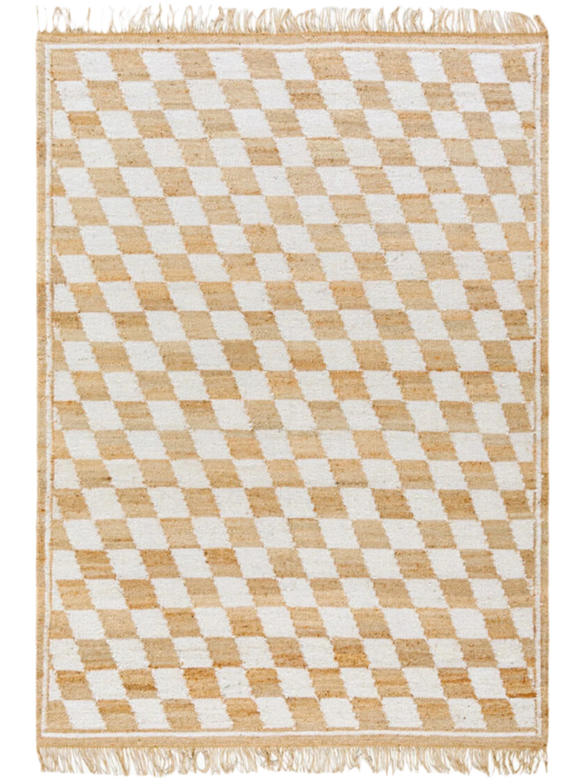 Kamey Checkered Fringe Jute Rug
