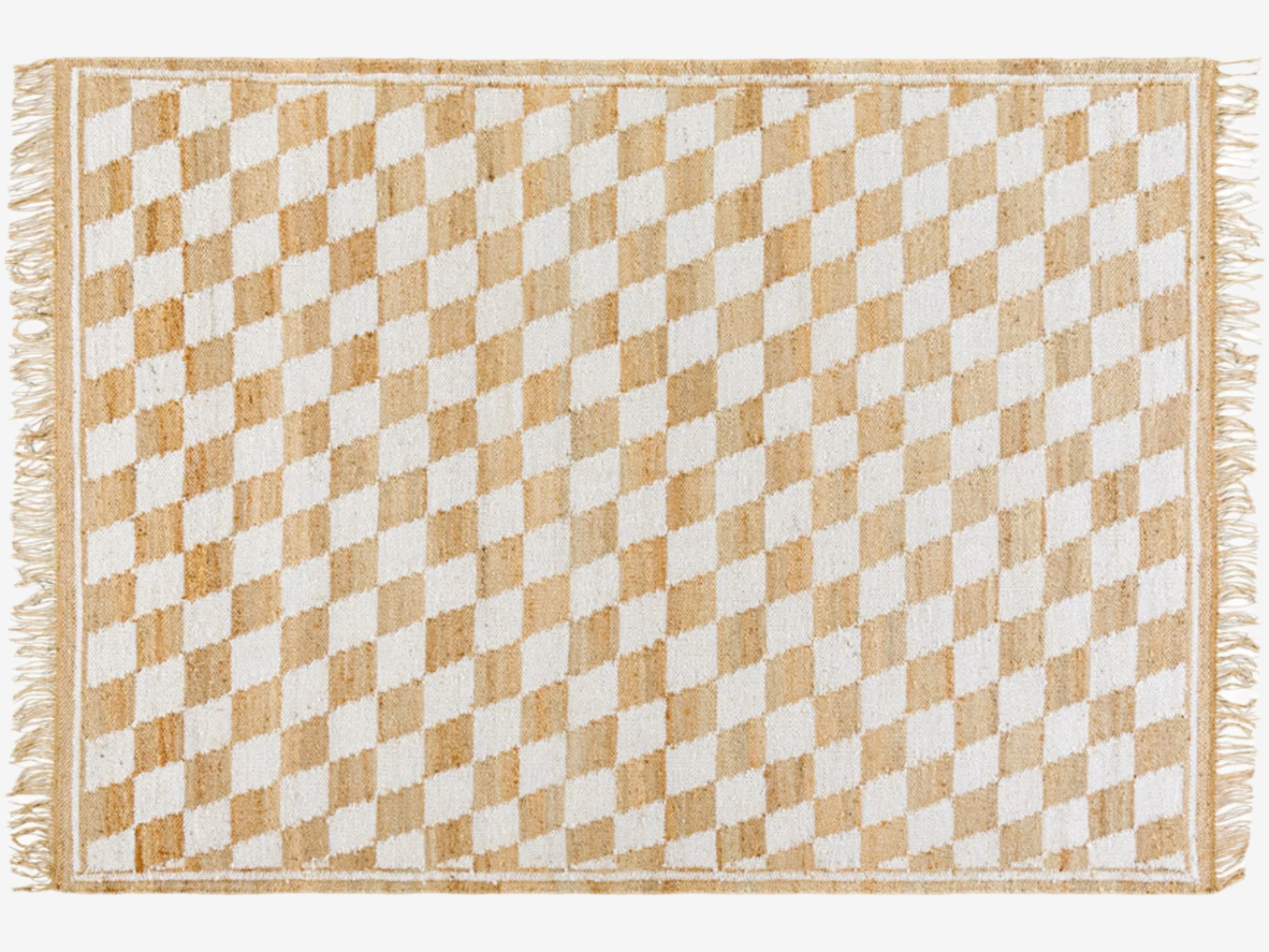 Kamey Checkered Fringe Jute Rug