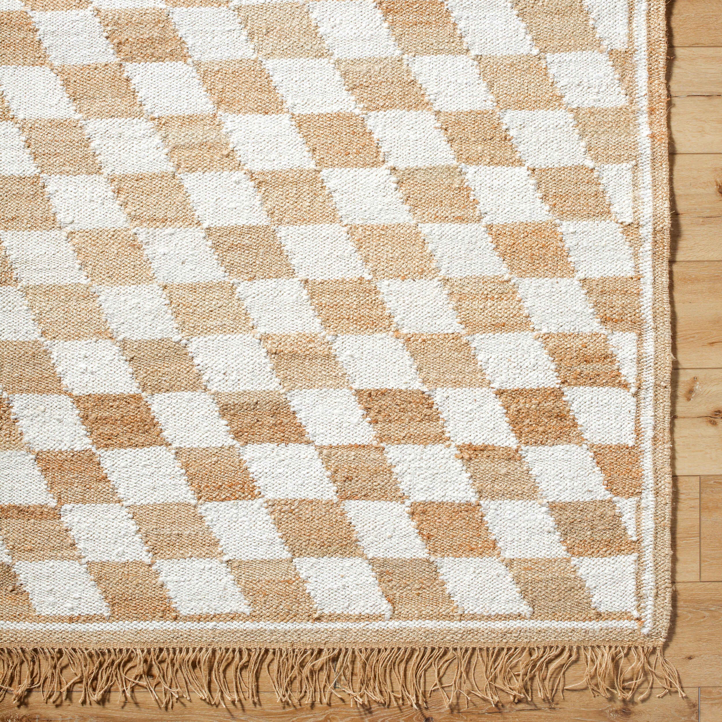 Kamey Checkered Fringe Jute Rug