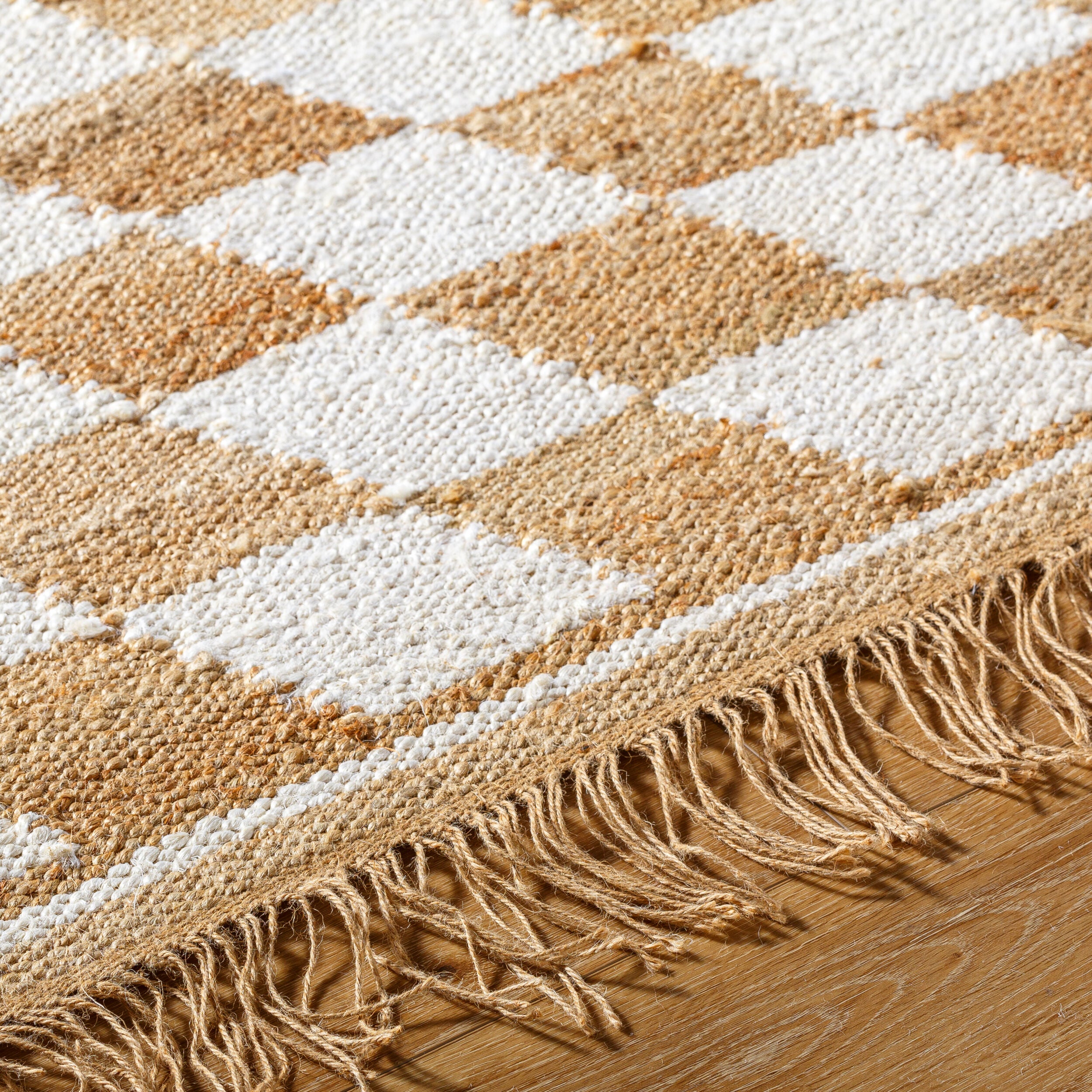 Kamey Checkered Fringe Jute Rug
