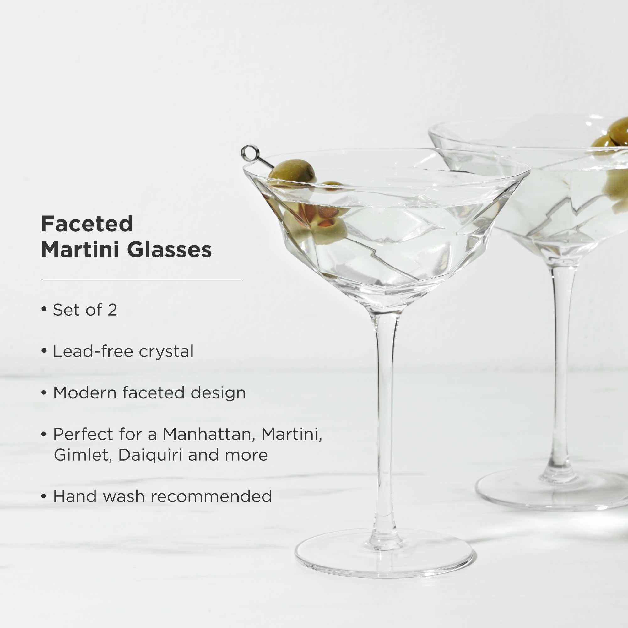 Seneca Faceted Crystal Martini Glasses, S/2