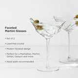 Seneca Faceted Crystal Martini Glasses, S/2