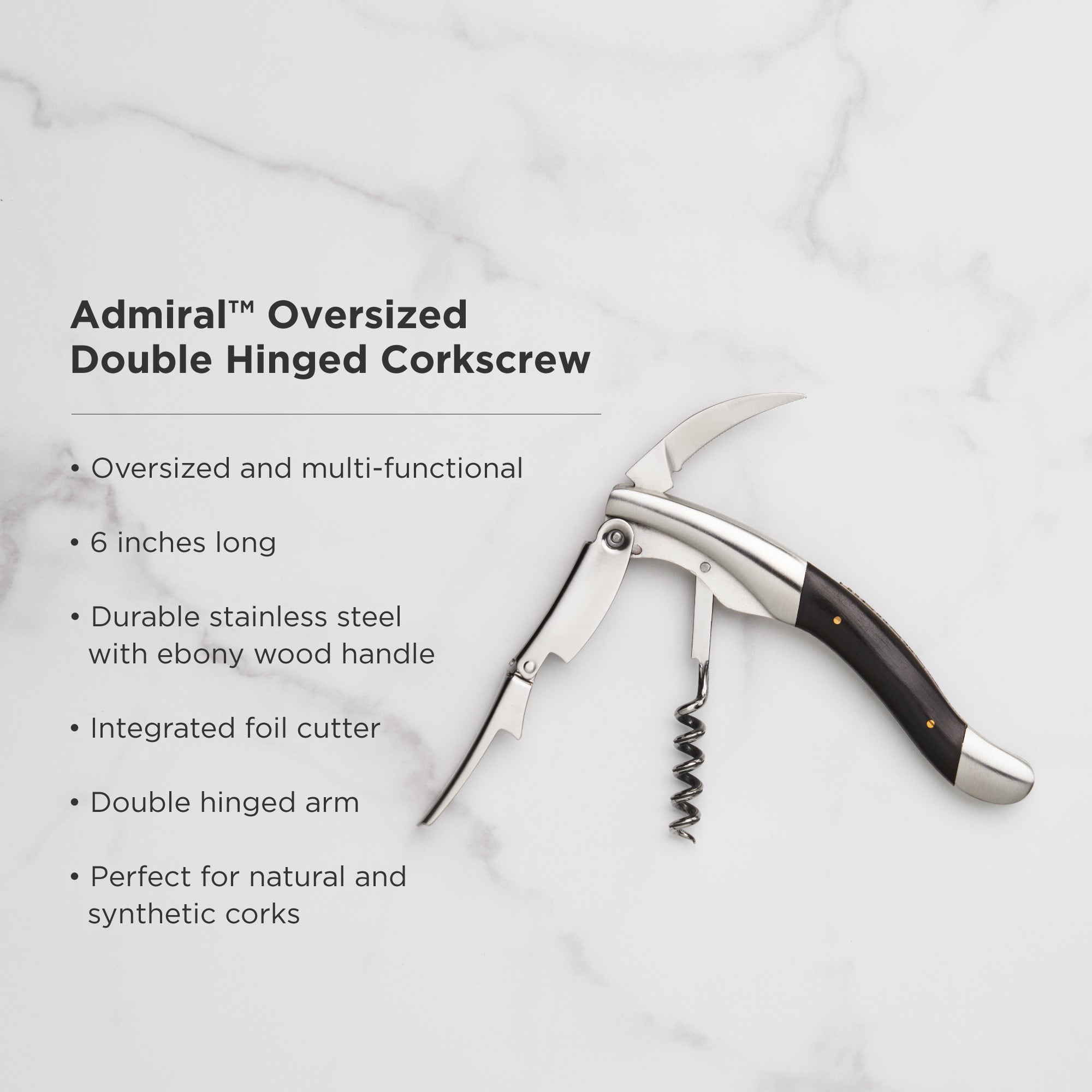 Admiral Heavyweight Corkscrew, Ebony Wood Handle