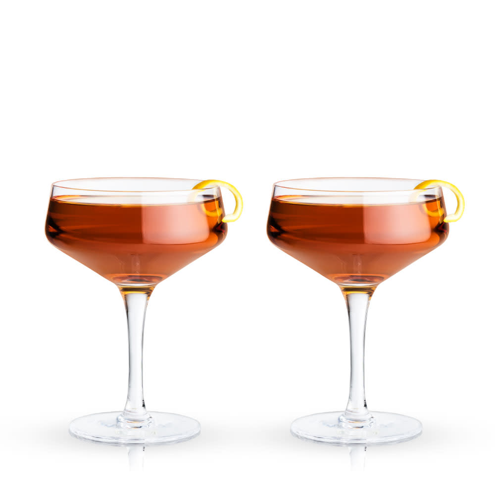 Raye Angled Crystal Coupe Glasses, S/2