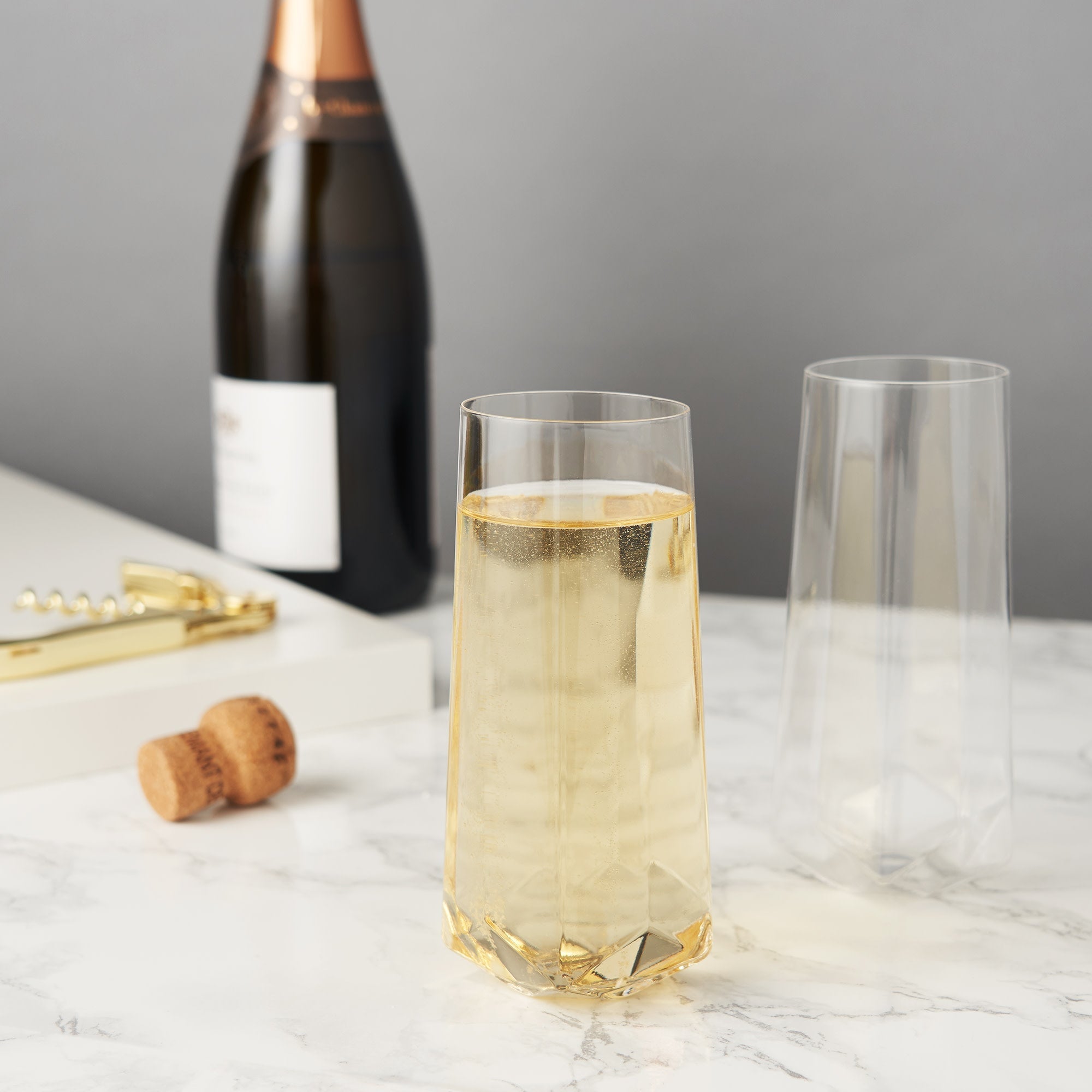 Seneca Faceted Crystal Stemless Champagne Flutes, S/2