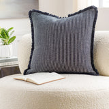 Cotton Fringe Pillow in Navy
