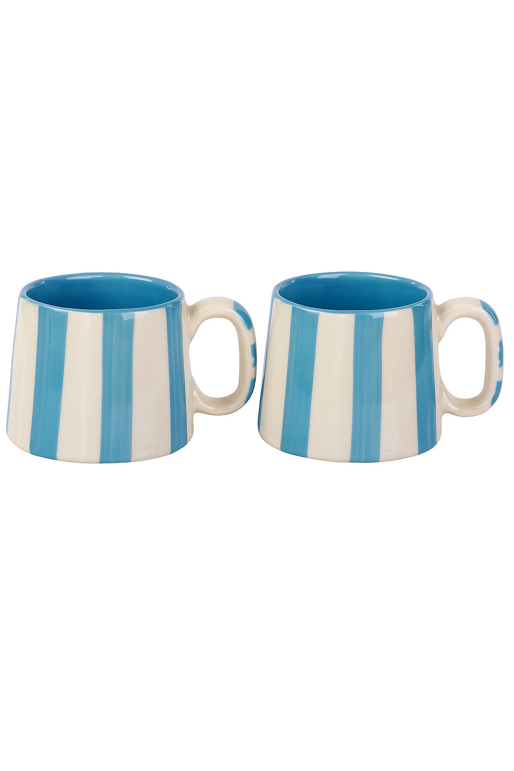 Ceramic Aqua Blue Stripe Mug, S/2