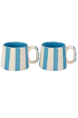 Ceramic Aqua Blue Stripe Mug, S/2
